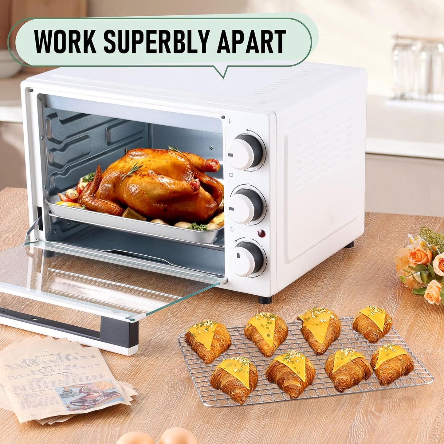 Quarter Sheet Pan with Wire Rack Set (2 Baking Sheets+2 Racks), Homikit Stainless Steel Baking Tray with Grid Cooling Rack for Toaster Oven Roasting, Metal Bacon Cookie Jelly Roll Pan, 12" x 10" Inch