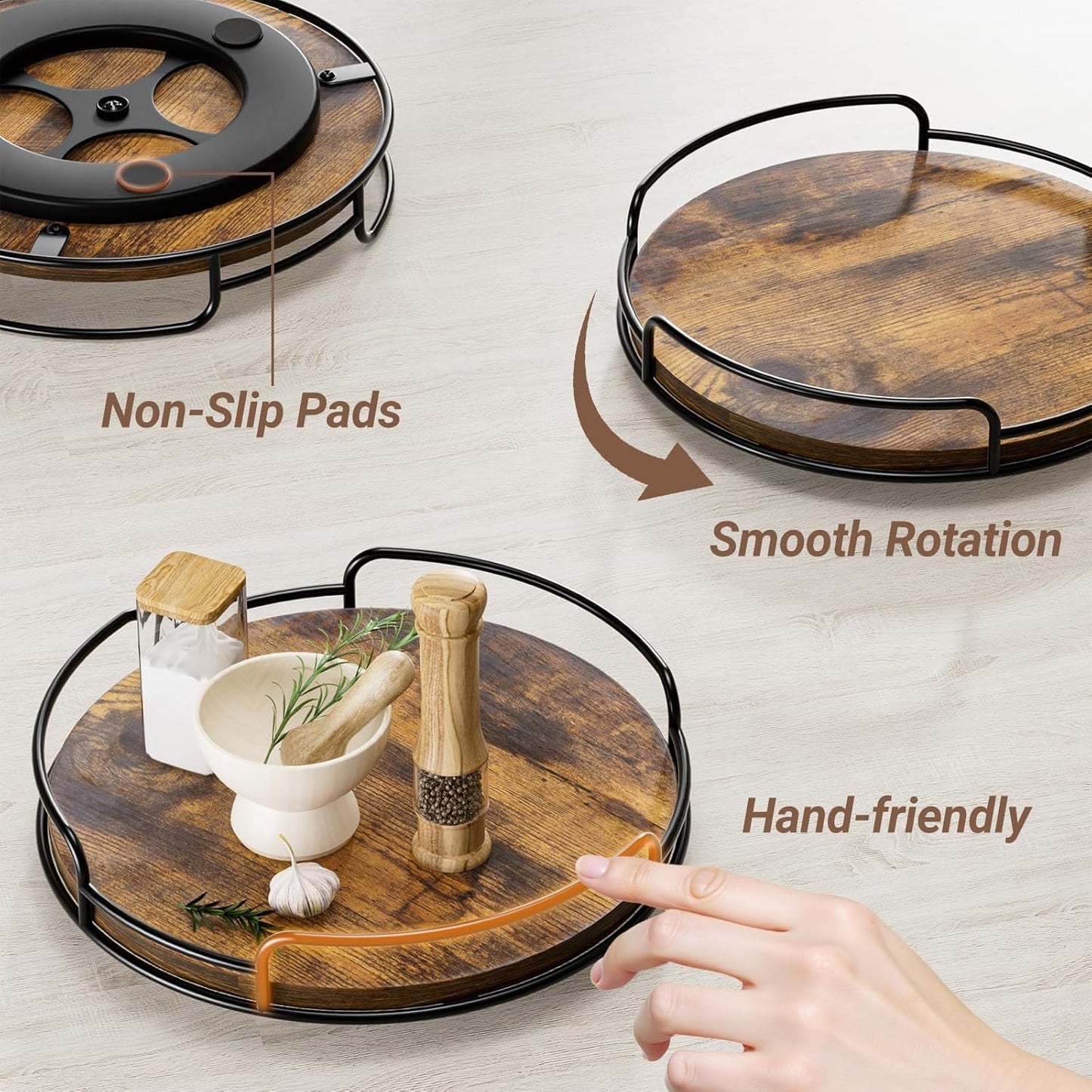 WOWBOX 2 Pack Lazy Susan Organizer for Table Top Rotating Spice Rack Organization 10" + 9" Wood Lazy Susan Turntable Organizer for Cabinet Kitchen Pantry Countertop Bathroom Vanity