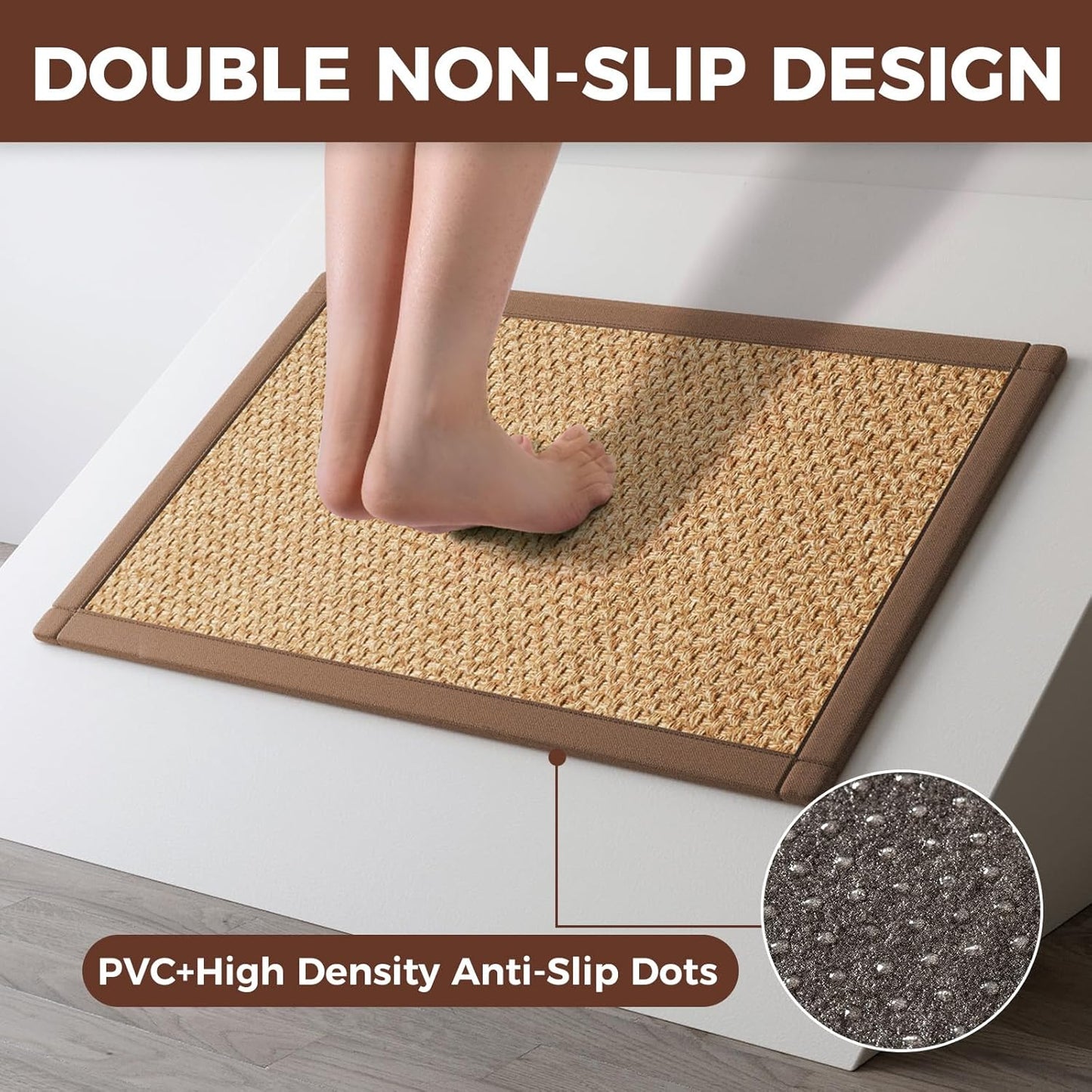 Anti Fatigue Kitchen Mats for Floor, Soft Cushioned Super Absorbent Kitchen Rugs Non Slip Washable, Jute-Like Woven Kitchen Sink Mat Standing Mat for Laundry Office, Easy Care, Brown 17"x30"