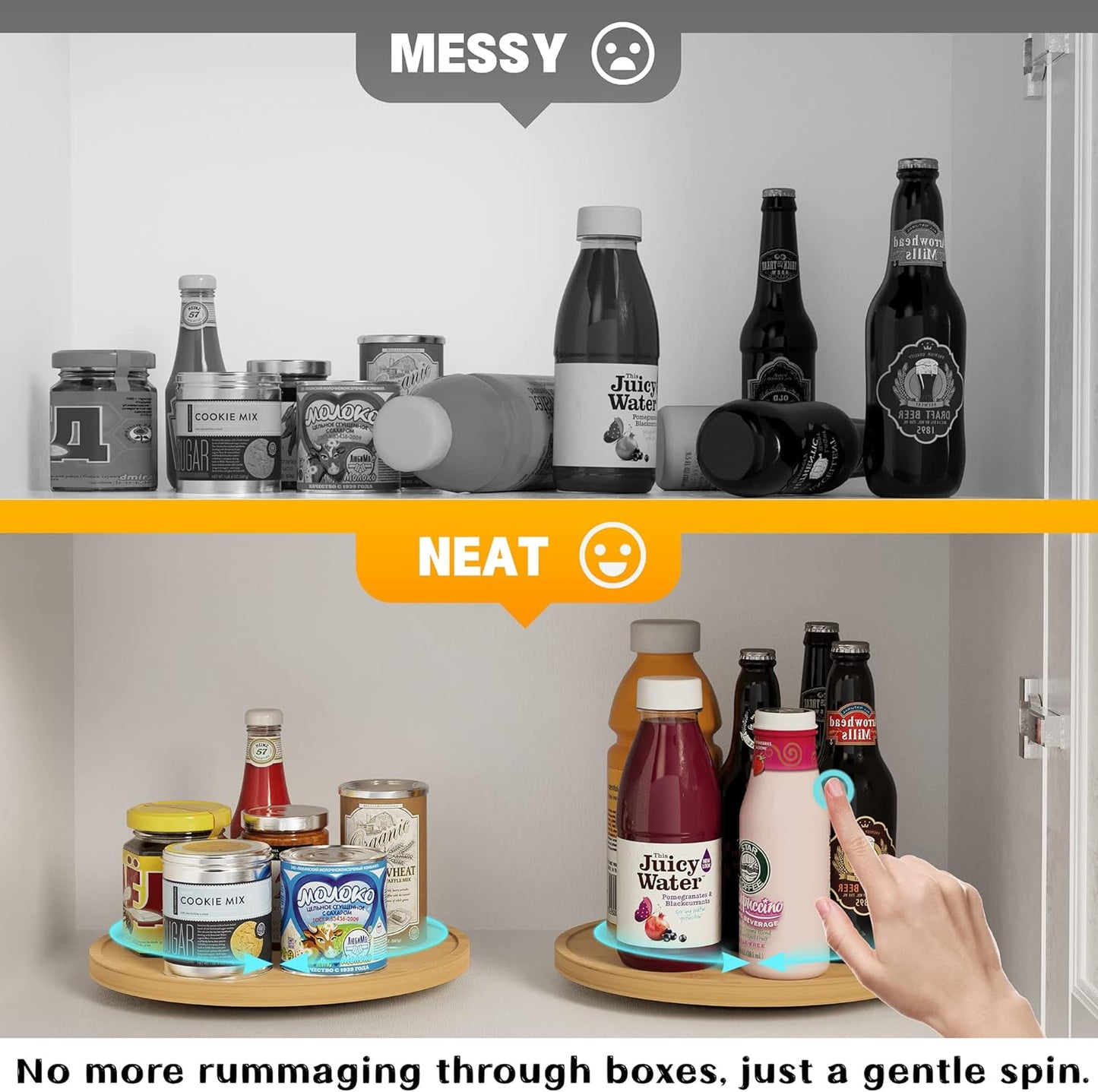 Lazy Susan Organizer Homerays 9 Inch Non-Skid Bamboo Lazy Susan for Kitchen Rotating Spice Rack for Kitchen Cabinet, Wood Turntable for Kitchen Countertop Organizer