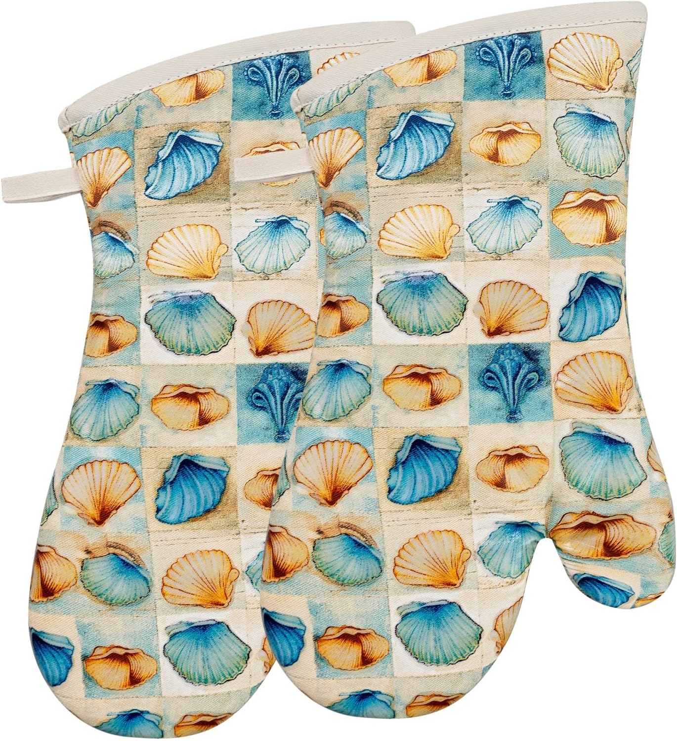 Oven Mitts Gloves 1 Pair Heat Resistant 480 ℉ Non Slip Clear Silicone Printed Shell Comfortable Cotton Lining Kitchen Men Cooking Barbecue Machine Washable (Shell, Beige Mitts)