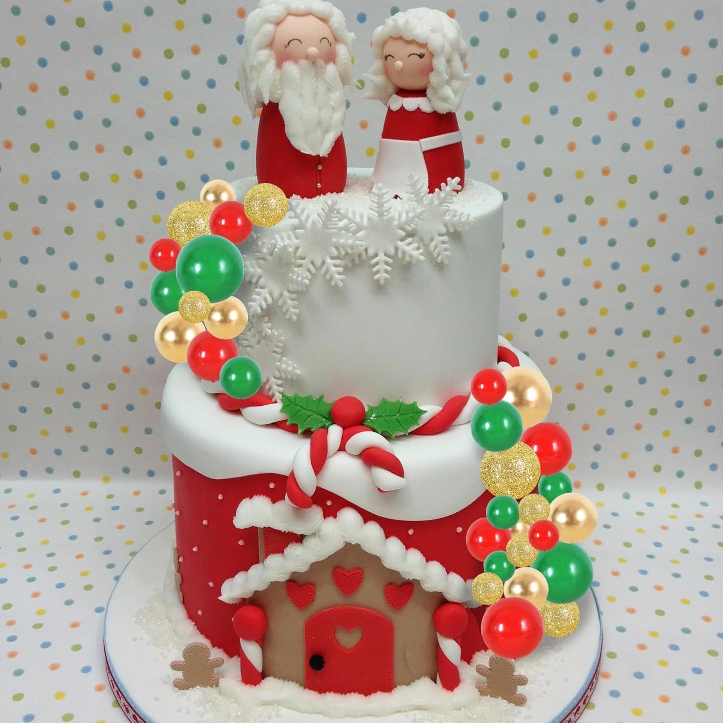 BEISHIDA 40 Pcs Ball Cake Toppers Mini Balls Cake Decorations Red Green Gold Silver Sticks Foam Balls DIY Cake Topper Insert Balls Cake Decorations for Baking Christmas Party Decorations