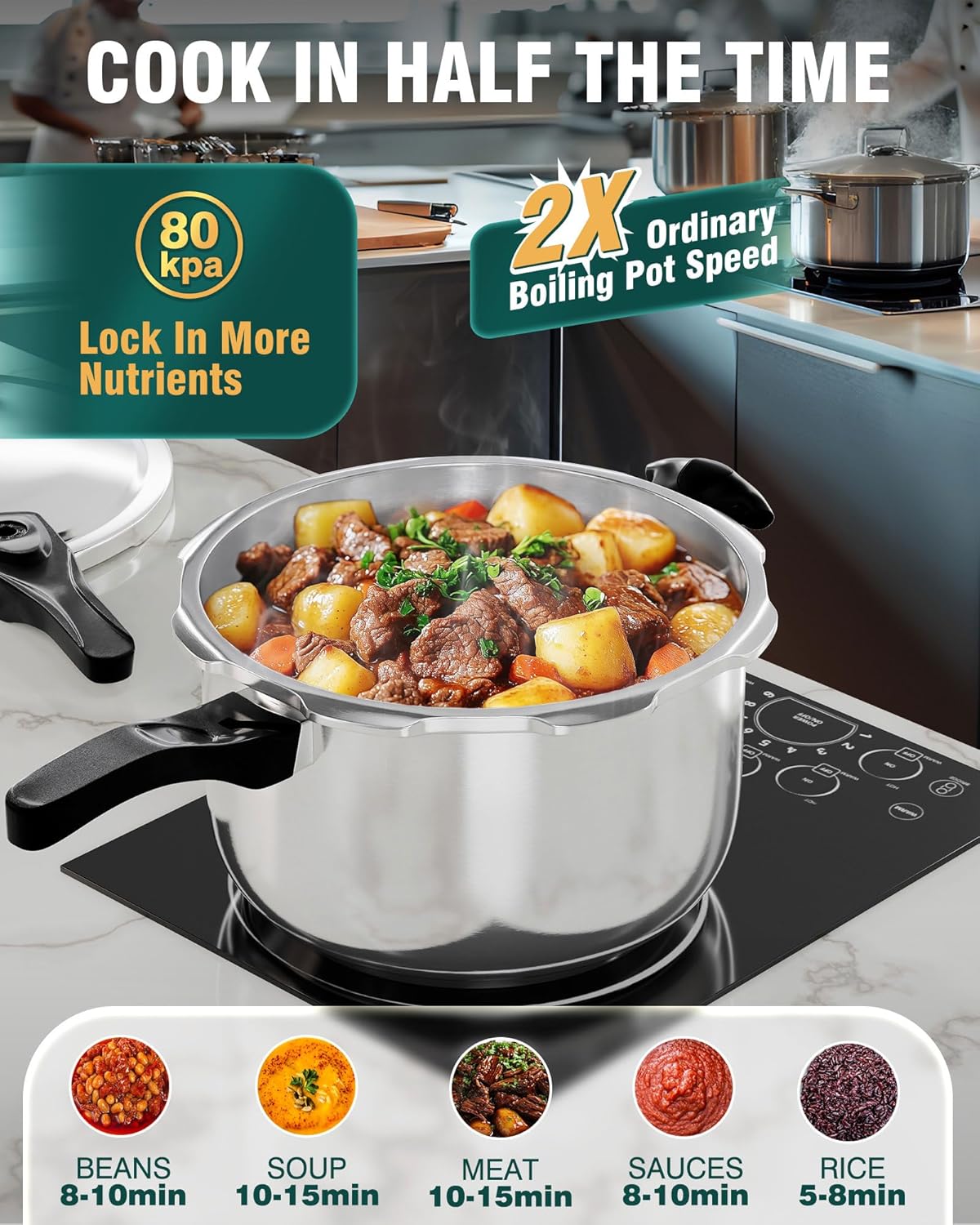 WantJoin Stainless Steel Pressure Cooker, Spring Valve Safeguard Devices, Gas Stove Eletric Stove Cooking (14qt)