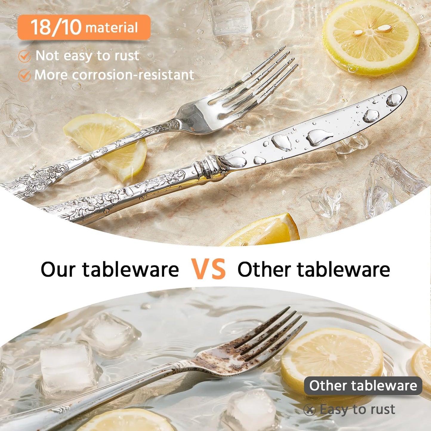 KINGSTONE Vintage Carved Silverware Set, 60-Piece 18/10 Stainless Steel Flatware Cutlery Set with Retro Royal Thick Handle, Tableware Utensils for Home, Restaurant, party, Wedding, Dishwasher Safe