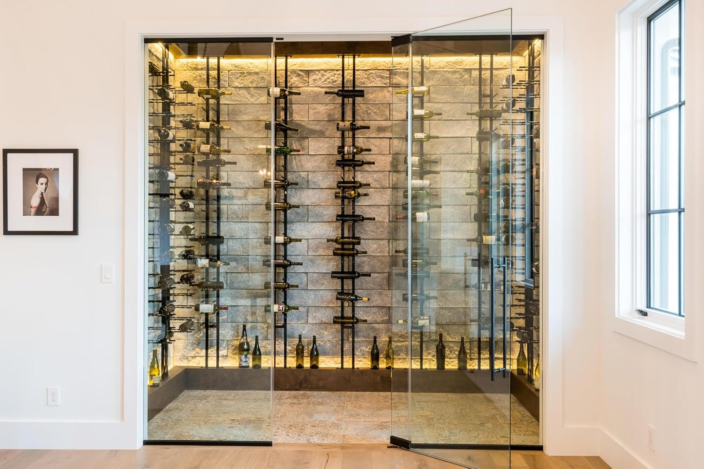Ultra Wine Racks Floor-to-Ceiling Mount Display (1 Side, Triple Deep, Black, Holds 63 Wine Bottles) - Modern Metal Wine Storage for Wine Cellars, Home Bars, Kitchens, and Dining Rooms