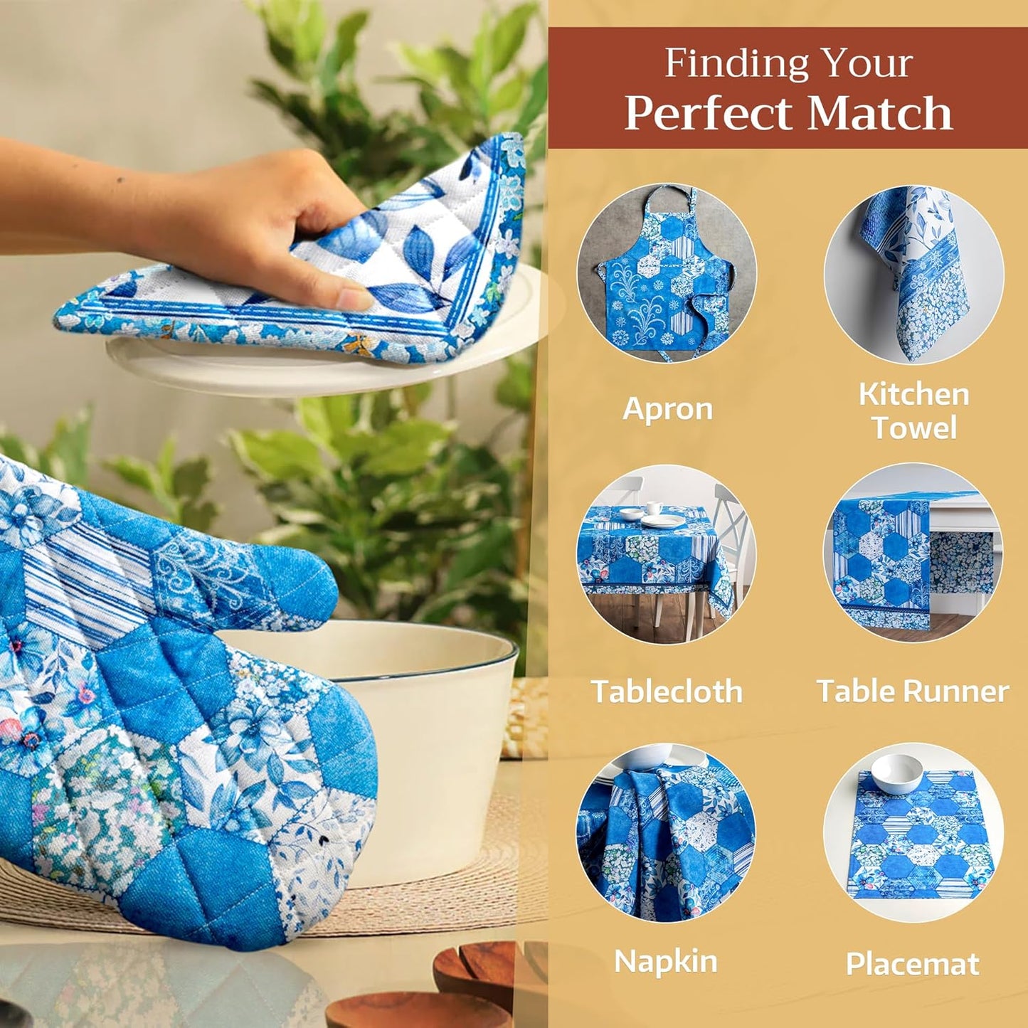 Maison d' Hermine Pot Holders Set 100% Cotton Heat Resistant Potholders 8" x 8" Hot Pads with Loop BBQ, Cooking, Baking, Grilling, Kitchen, Handling Hot Pans Spring/Summer (Pack of 2, Summer Blues)