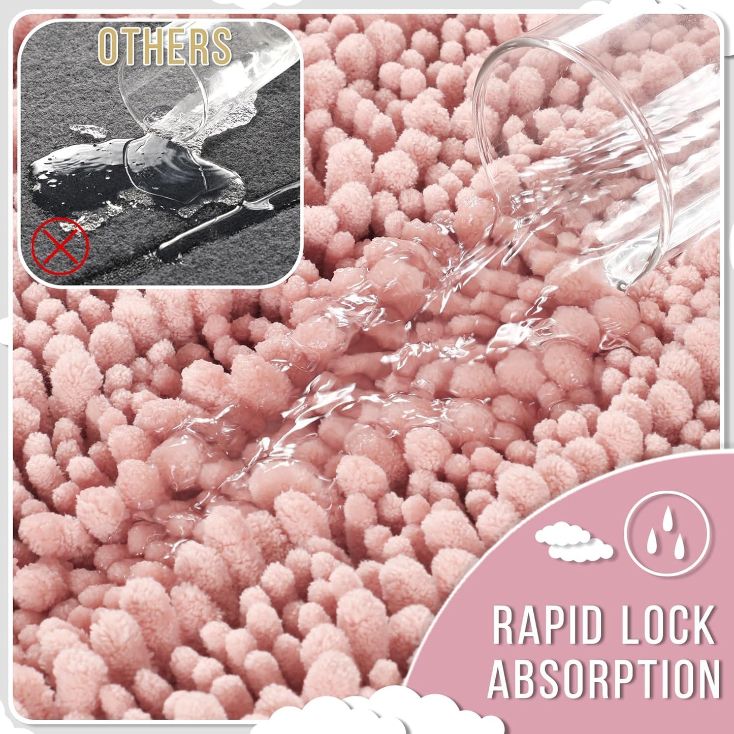 Yimobra Bathroom Rugs Non Slip Washable 24x17 Inch - Ultra Soft Absorbent Chenille Bath Mat, Quick Dry Shaggy Floor Carpet for Tub Shower, Light Pink Home Decor Accessories