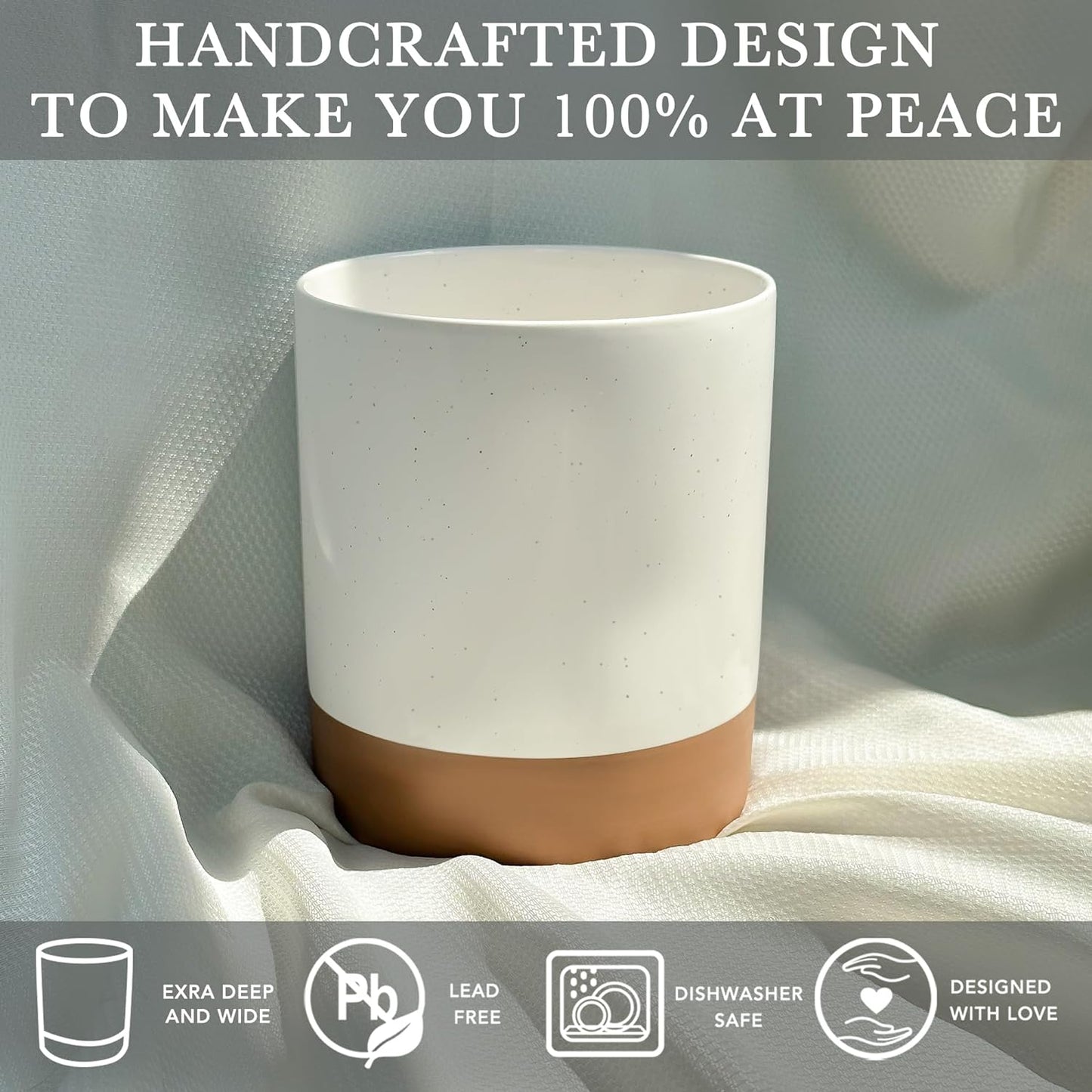 Mora Ceramic Kitchen Utensil Holder - Wooden Spoon & Spatula Crock for Countertop, Modern Farmhouse Home Decor, Extra Large 7.3" Cooking Organizer for Stove Top and Counter - Heavy & Sturdy - Vanilla