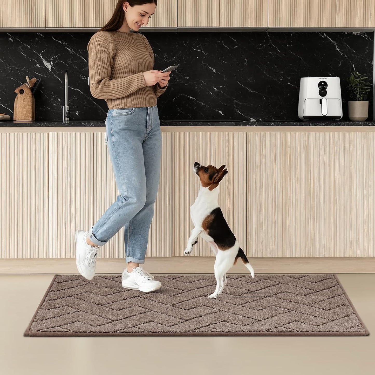 Machine Washable Kitchen Rugs 24" x 84", Non-Slip Kitchen Runner Rugs Mats for Floor, Absorbent Comfort Standing Mats for Kitchen, Sink, Laundry and Hallway, Rolled Packaging, Grayish Brown