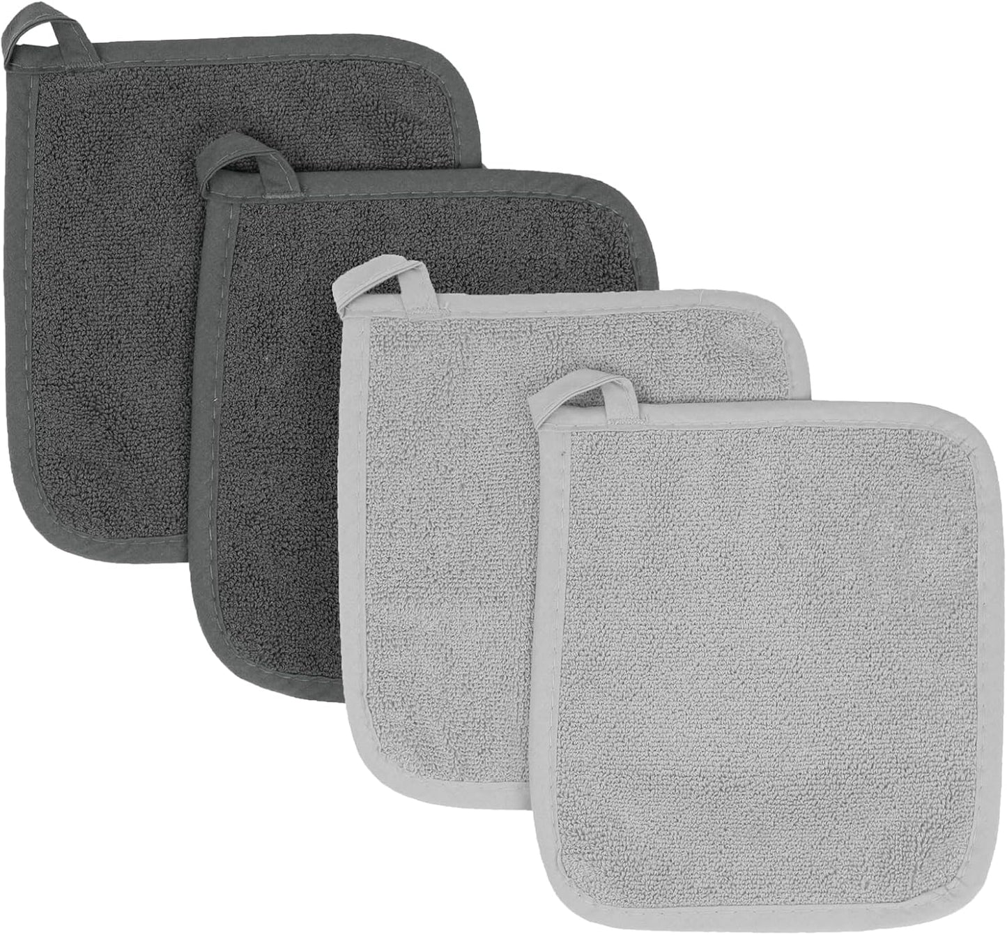 RITZ Terry Potholder & Hot Pad: Unparalleled Heat Resistant, Durable 100% Cotton – Ergonomically Designed for Optimal Grip – Easy-Care Machine Washable – 4-Pack, Titanium/Graphite