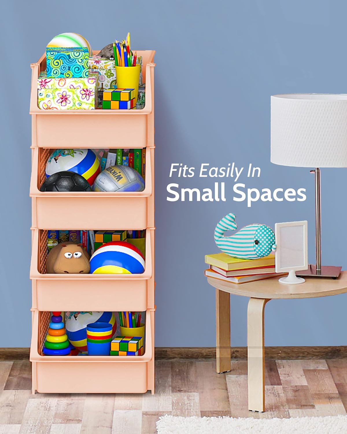 Skywin TidyFriend Stackable Storage Bins for Pantry, 4 Pack Stackable Bins For Organizing Food, Kitchen, and Bathroom Essentials (Cream)