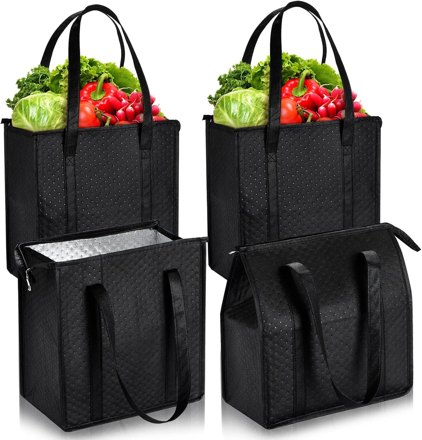 Paterr 4 Pcs Insulated Grocery Bags Large Reusable Insulated Cooler Bags with Zipper Top Shopping Totes for Hot or Cold Food