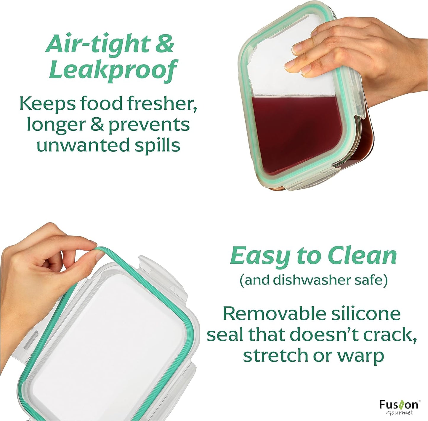 Fusion Gourmet 8 Pack 35 oz Glass Storage Containers with Lids - Airtight, Leakproof, Oven, Microwave & Freezer Safe, Stain & Odor Resistant, Reusable Meal Prep Containers (16-Piece)