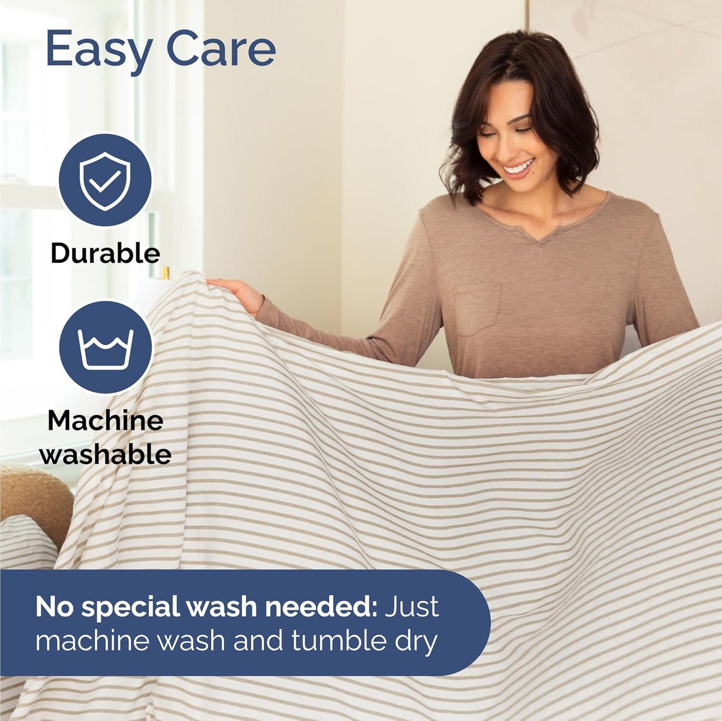 Twin Size 3 Piece Sheet Set - Comfy Breathable & Cooling Bed Sheets Set - Hotel Luxury Bedding for Women, Men, Kids, Teens, Boys & Girls - Deep Pockets, Soft, Wrinkle Free - Oeko-Tex - Beige Stripes 2