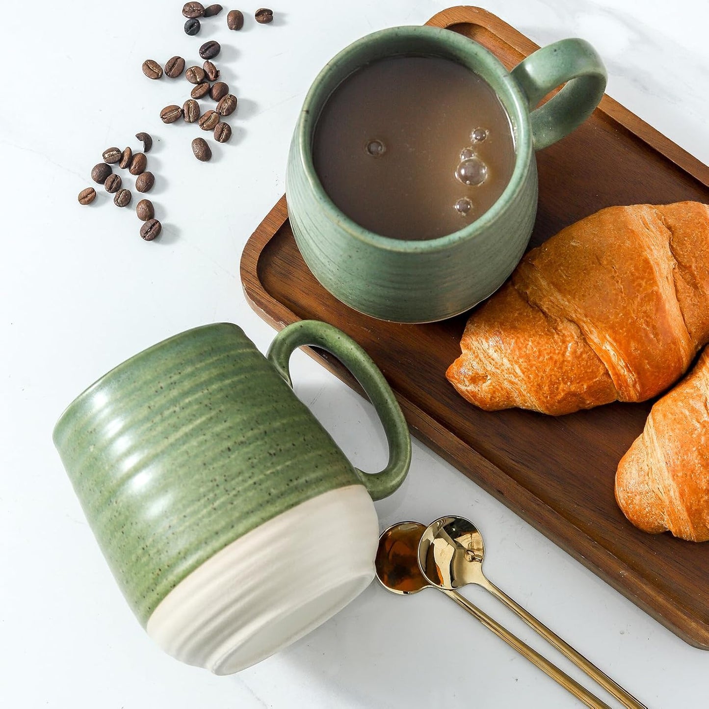 Hasense Large Coffee Mugs, Ceramic Tea Cups with Comfortable Handle Set of 2, Perfect for Milk, Latte, Hot Cocoa, Dishwasher and Microwave Safe, Green