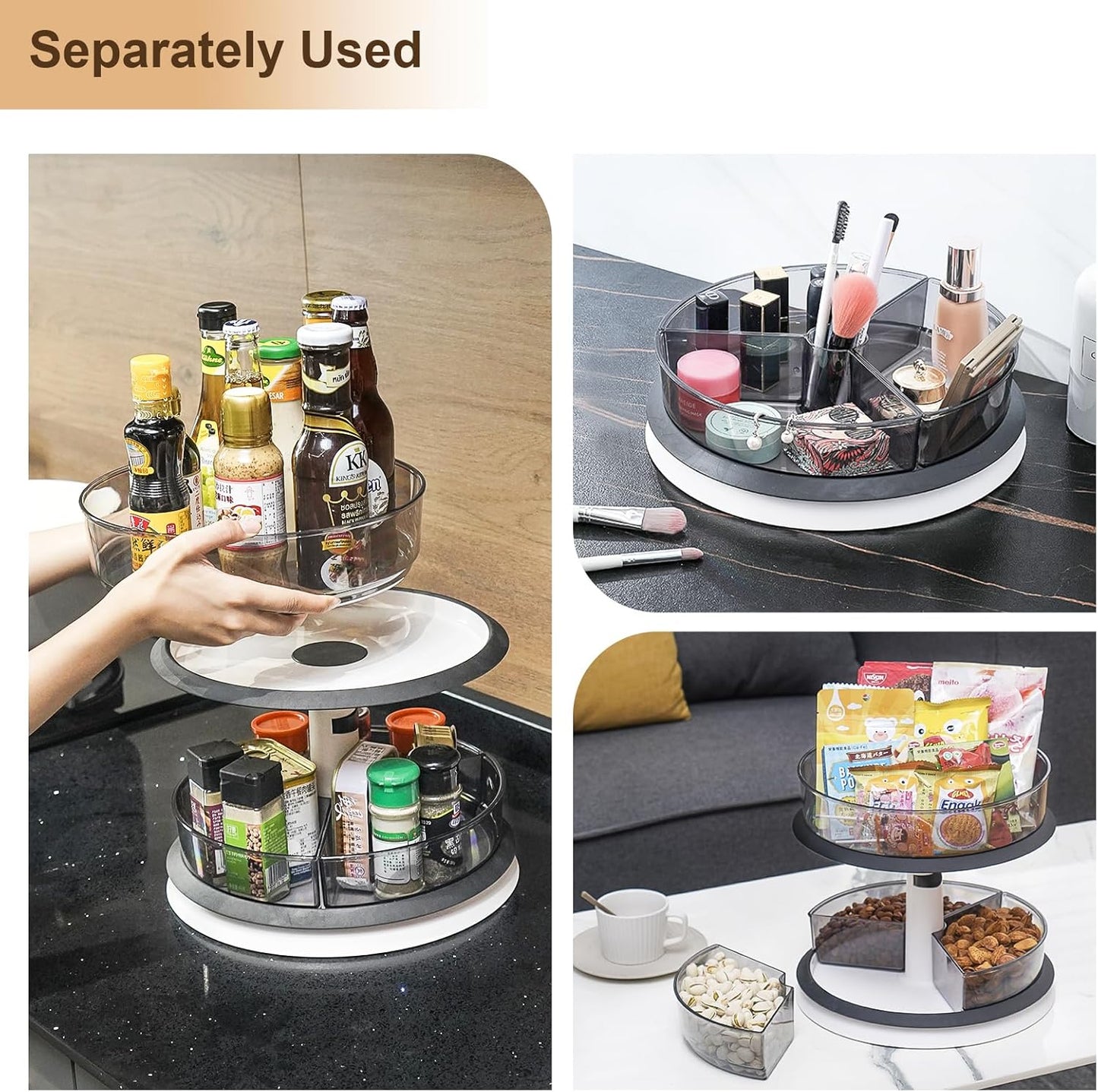 2 Tier Lazy Susan Turntable Organizer for Medicine Cabinet Bottle Pantry Countertop with Clear Large Spice Rack 11 Inch Grey