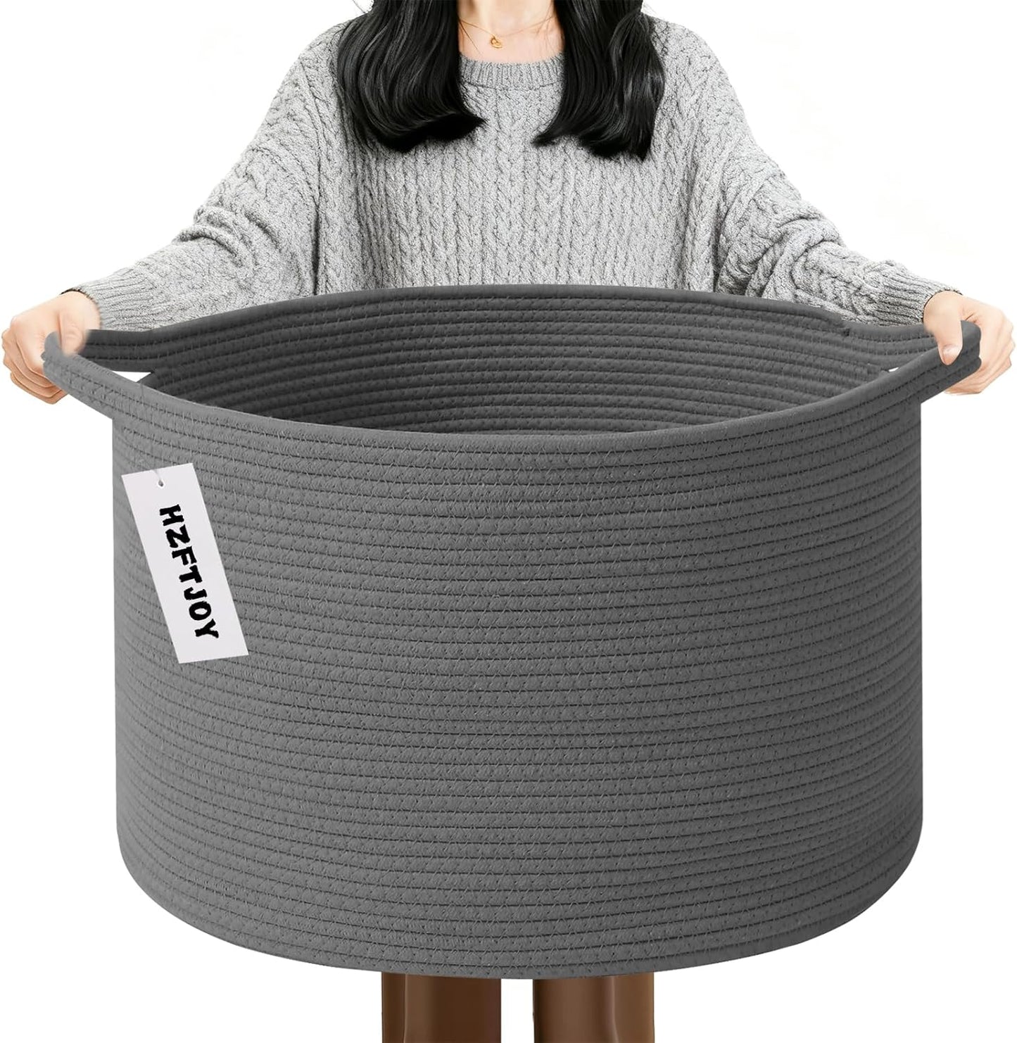 Large Blanket Basket for Organizing,115L Closet Organizers and Storage Bins Box for Shelves Woven Rope Storage Baskets,Living Room,Bedroom,Dorm,Laundry room (Dark Grey)