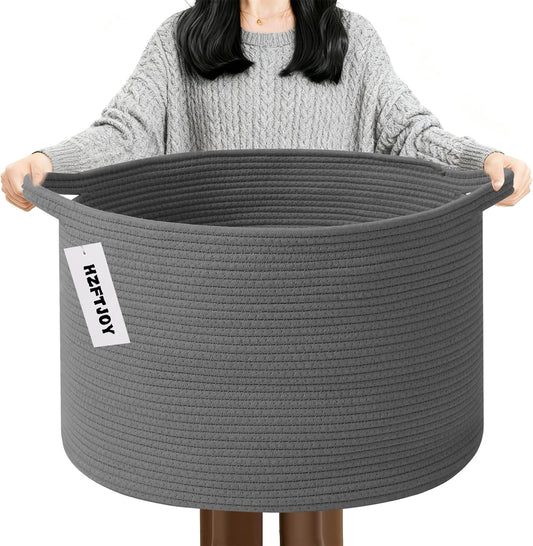 Large Blanket Basket for Organizing,115L Closet Organizers and Storage Bins Box for Shelves Woven Rope Storage Baskets,Living Room,Bedroom,Dorm,Laundry room (Dark Grey)