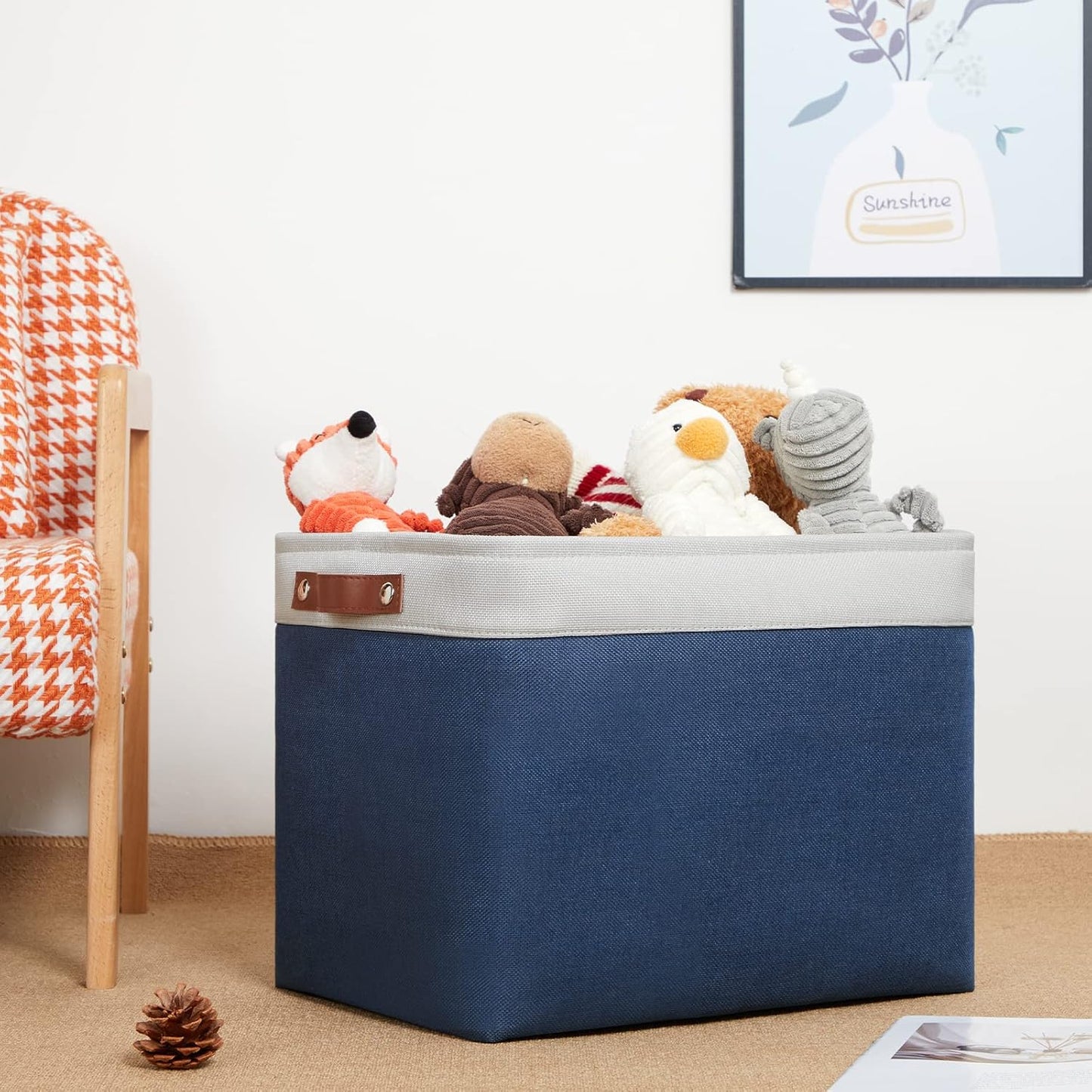 DULLEMELO Large Rectangular Baskets for Storage 16"x12"x12" [2 Pack] Collapsible Storage Baskets for Organizing Closet, Clothes, Toys (White & Blue)