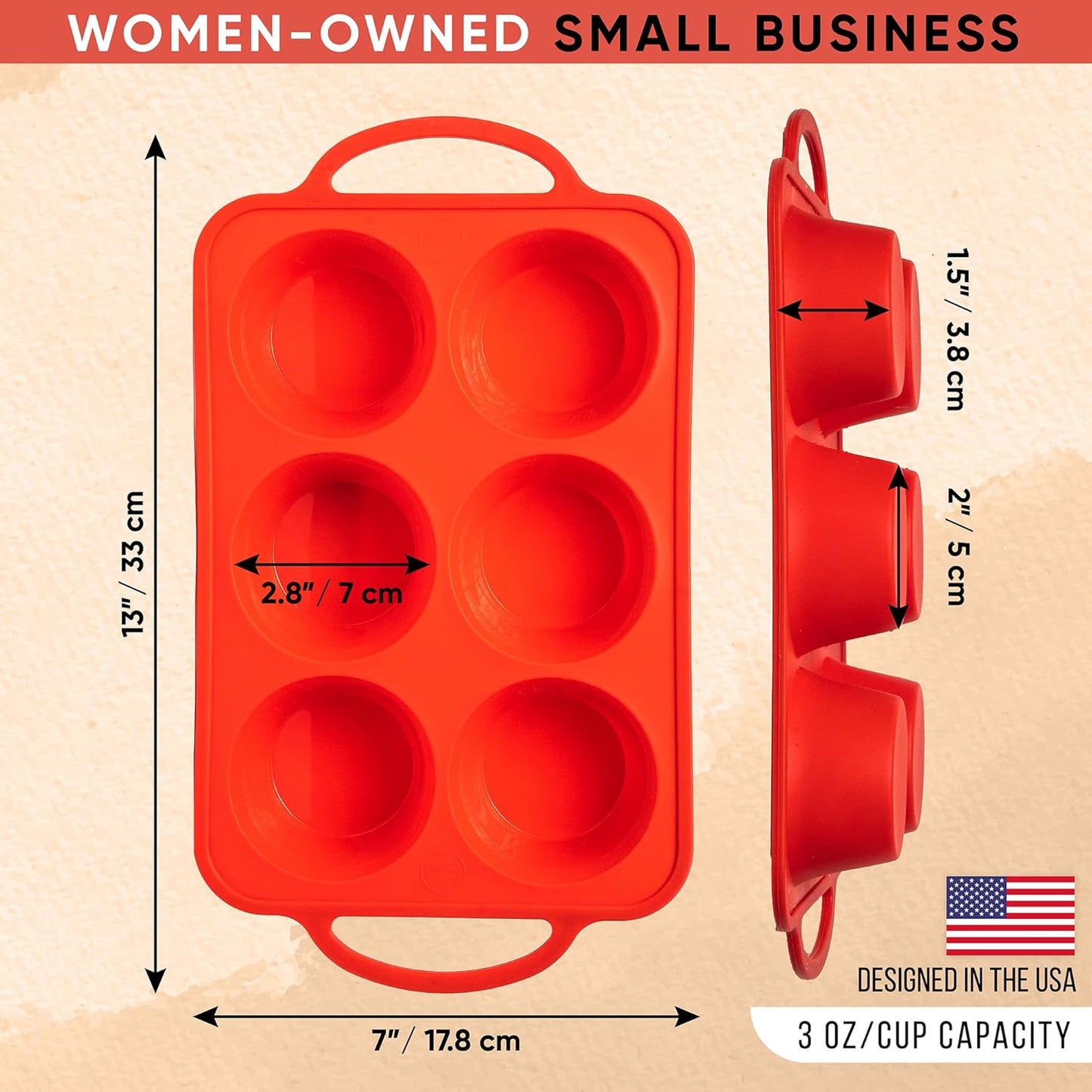 Regular Size 6 Cup Silicone Muffin Pans for Baking - Non-Stick Silicone Cupcake Pans, Easy-Release, Metal Handles, BPA-Free, Dishwasher & Oven Safe, Even Baking Muffin Tray