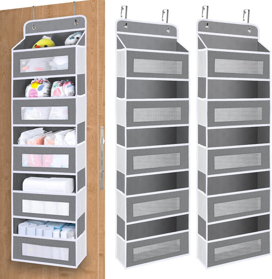 2 Pack Over The Door Organizer Storage, 5 Shelf Hanging Door Organizer with 10 Large Capacity Pockets, Anti Tilt 44 lb Load Behind Door Storage for Bedroom, Bathroom, Pantry, Nursery, (Grey)