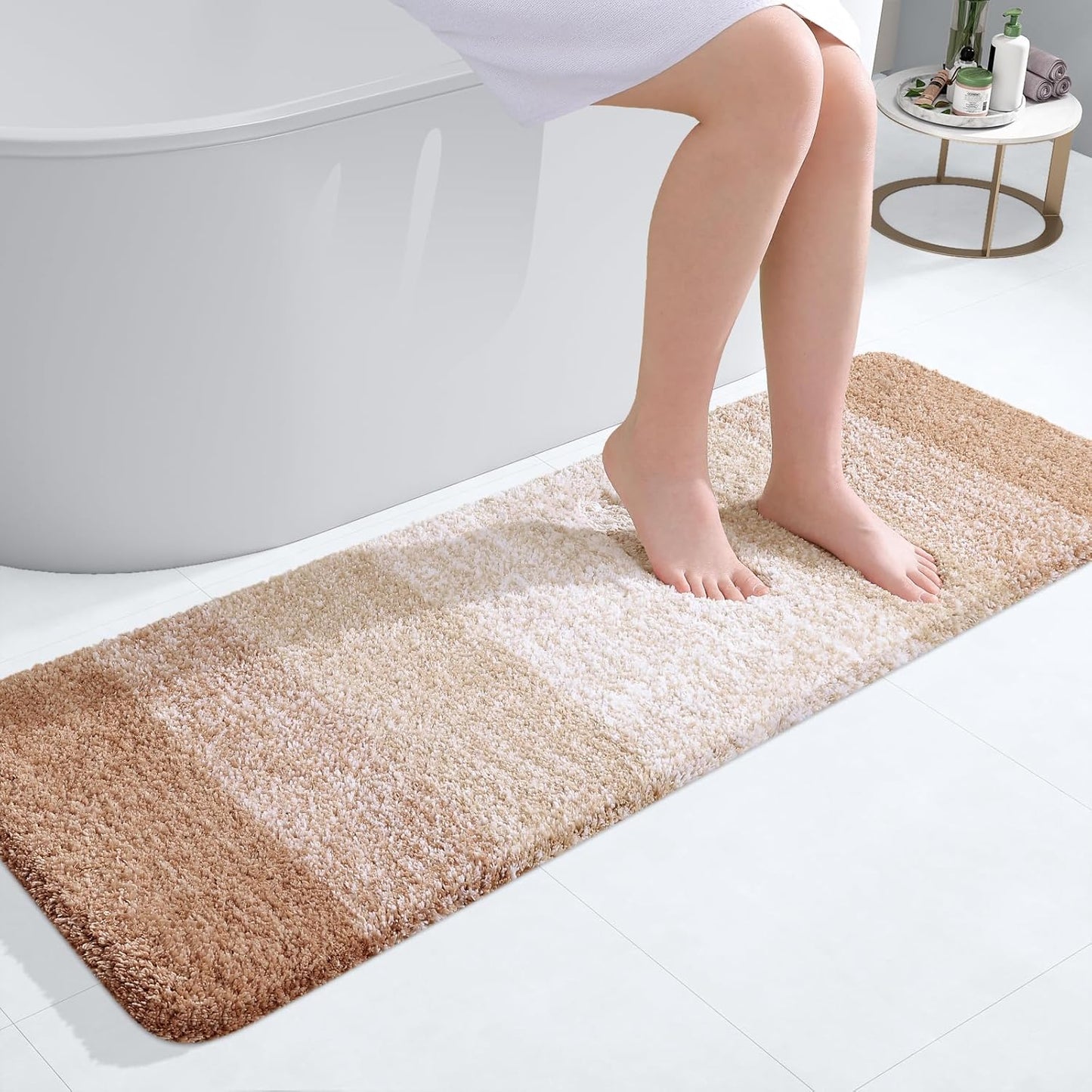 OLANLY Bathroom Runner Rugs 47x17, Extra Soft Absorbent Microfiber Bath Rugs, Rubber Backing, Quick Dry, Machine Washable Bath Mats for Bathroom Floor, Tub and Shower, Home Decor Accessories, Beige