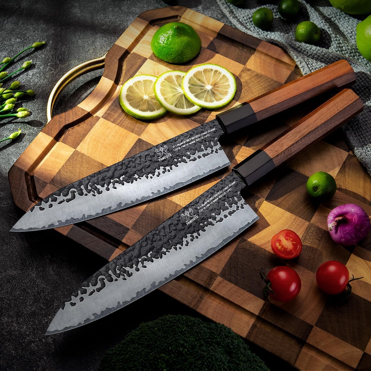 8 Inch Japanese Knife, Hand Forged 5 Layers High Carbon 9CR18MOV Steel Rosewood Handle Chef Knife, Ultra Sharp Durable Professional Kitchen Knife, A Thoughtful Birthday Gifts for Mom/Dad