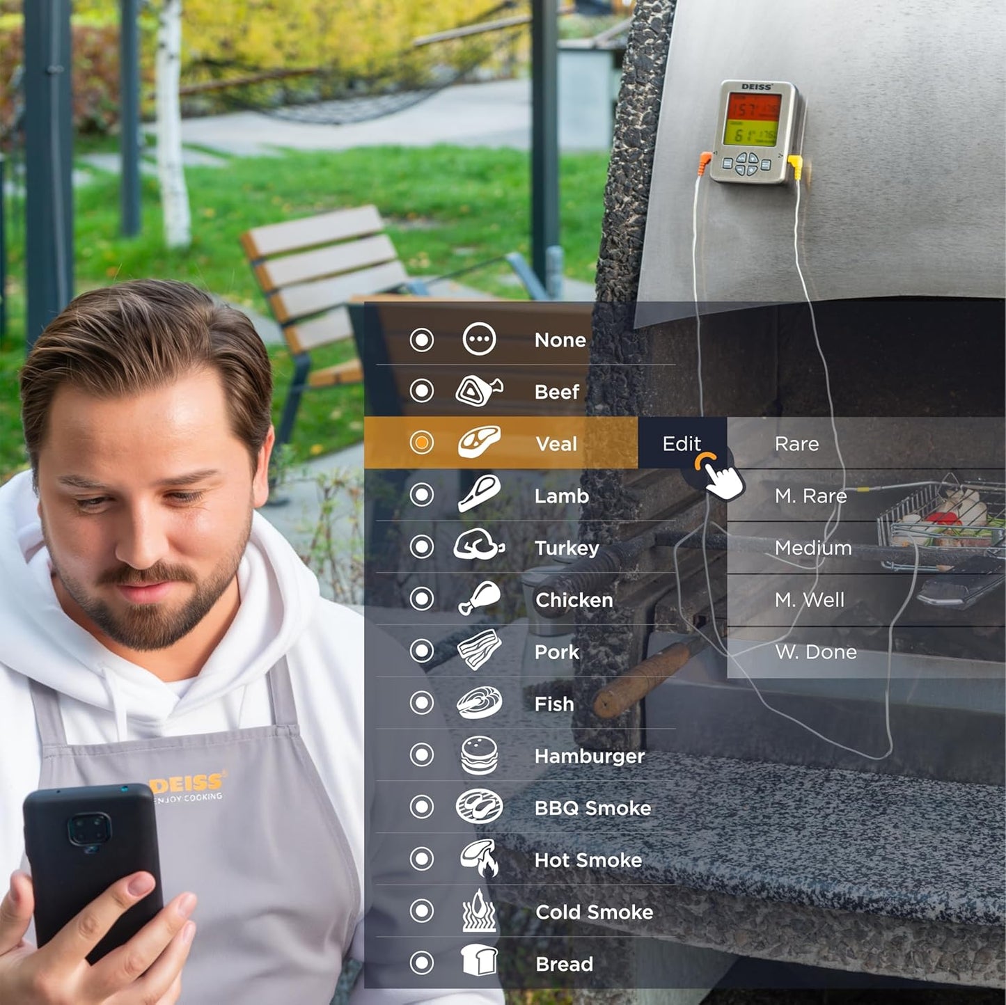 Deiss PRO Bluetooth Meat Thermometer Wireless – Digital Cooking Thermometer with 2 Probes, Oven Thermometer for Smoker Grill BBQ, Wireless Meat Thermometer for Grilling, Kitchen Food