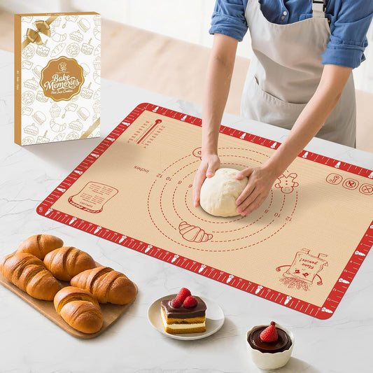 Non-Slip Silicone Baking Mat - 26x16 inch Extra Thick Pastry Mat with Measurements for Sourdough, Macarons, Bread, Pizza, Dough Rolling, Kneading, Heat Resistant to 480°F Gift for Baker