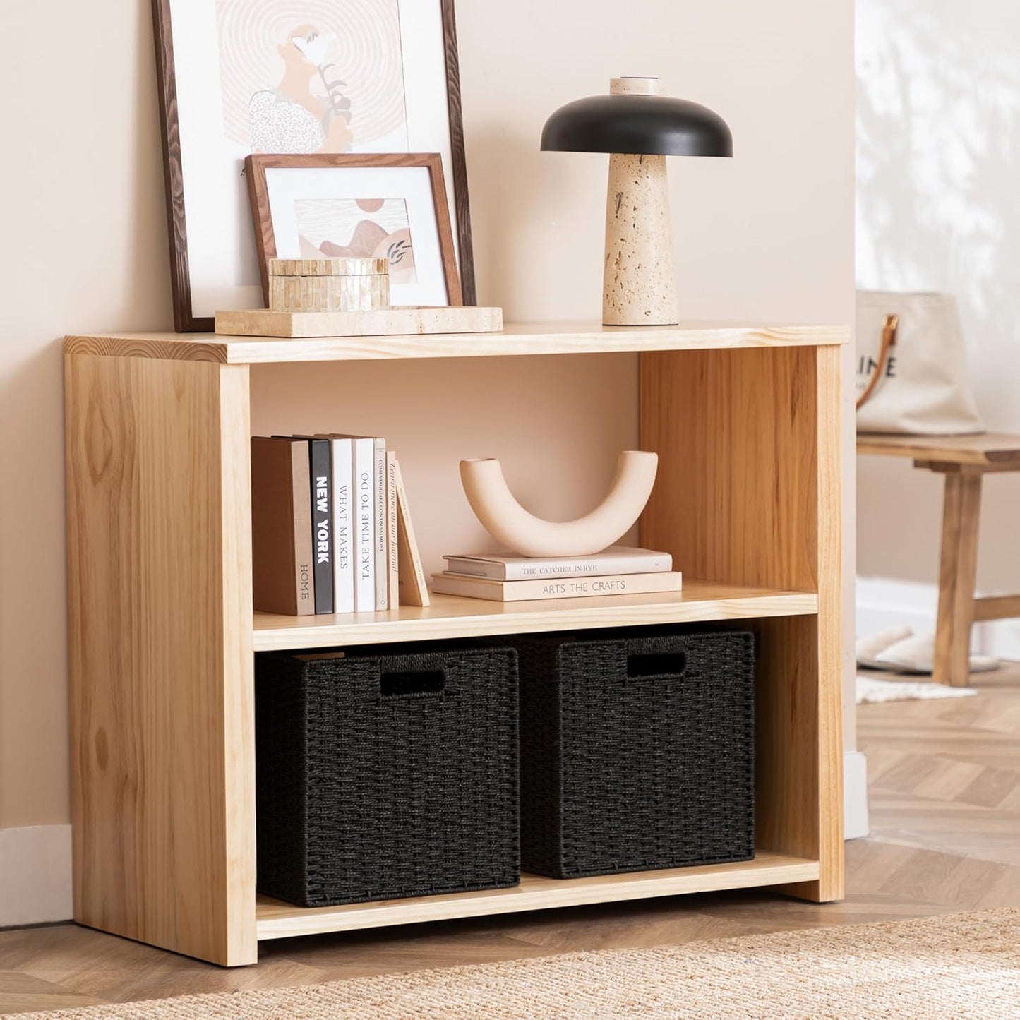 UBBCARE 2 Pack Wicker Basket, 11L×11H×10.5W inch Woven Paper Rope Storage Baskets for shelves, Foldable Cube Storage bin with Handle, Storage Basket for Organizing & Decor, Black