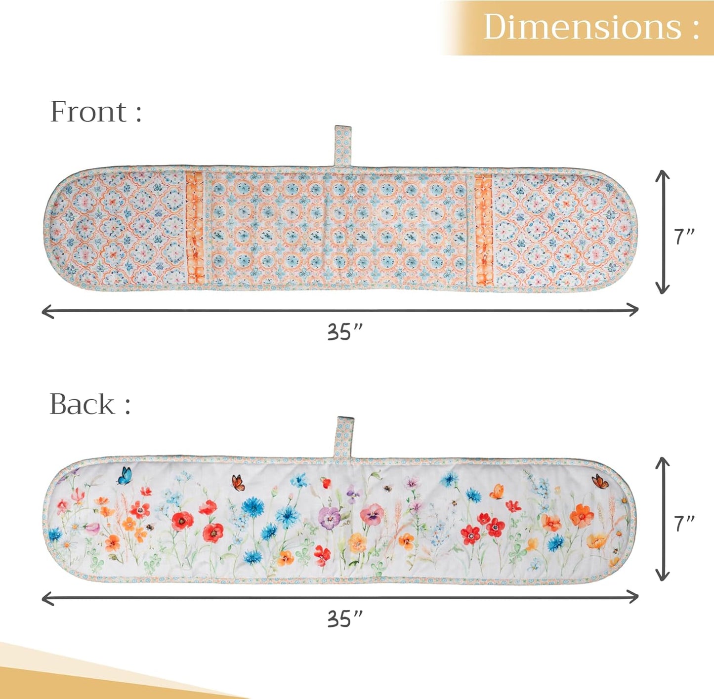 Maison d' Hermine Double Oven Mitts 100% Cotton 7"x35" Double Oven Mitt Heat Resistant BBQ Cooking Gloves with Loop, Baking, Grilling, Home, Kitchen, Handling Hot Pans Spring Summer (Summer Whisper)