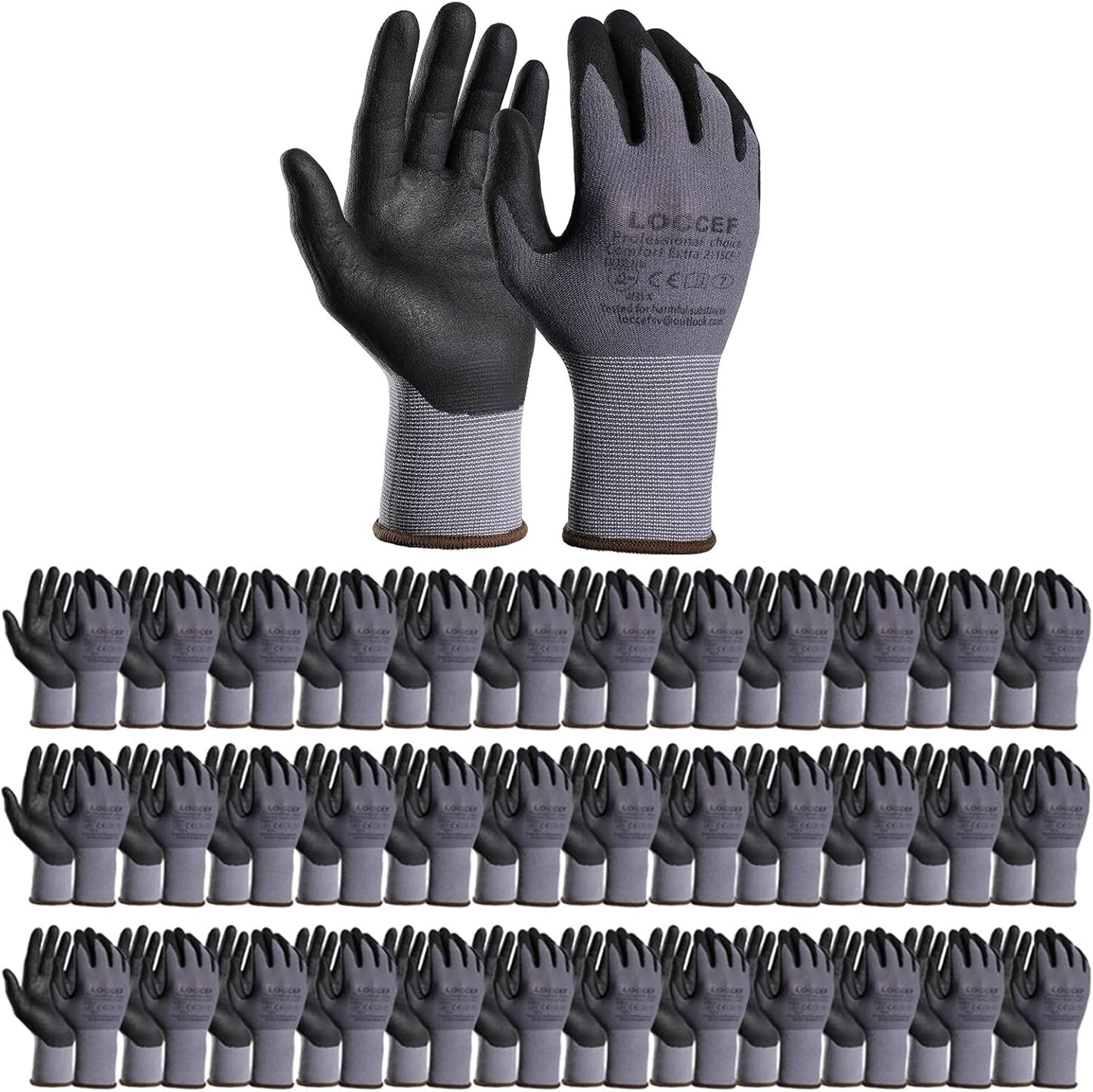 LOCCEF Safety Work Gloves MicroFoam Nitrile Coated-12 Pairs,Seamless Knit Nylon Gloves,Home Improvement,Micro-Foam Gloves