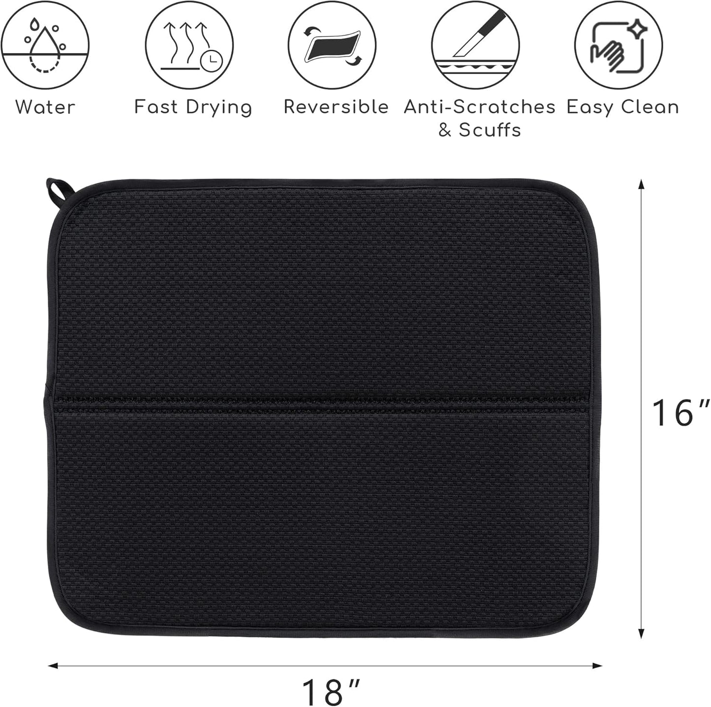 FRESHMINT 2 Pack Dish Drying Mat, 16"x18” Large Dish Drying Mats for Kitchen Counter, Microfiber Absorbent Dish Drying Pad, Dish Drainer Mats for Countertops, Rack, Sink