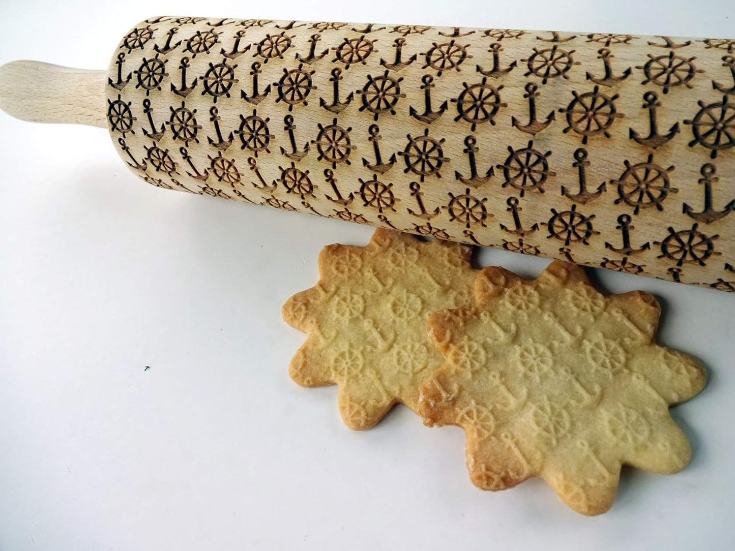 EMBOSSING ROLLING PIN MARINE LASER ENGRAVED WOODEN DOUGH ROLLER GIFT FOR FRIEND SAILOR
