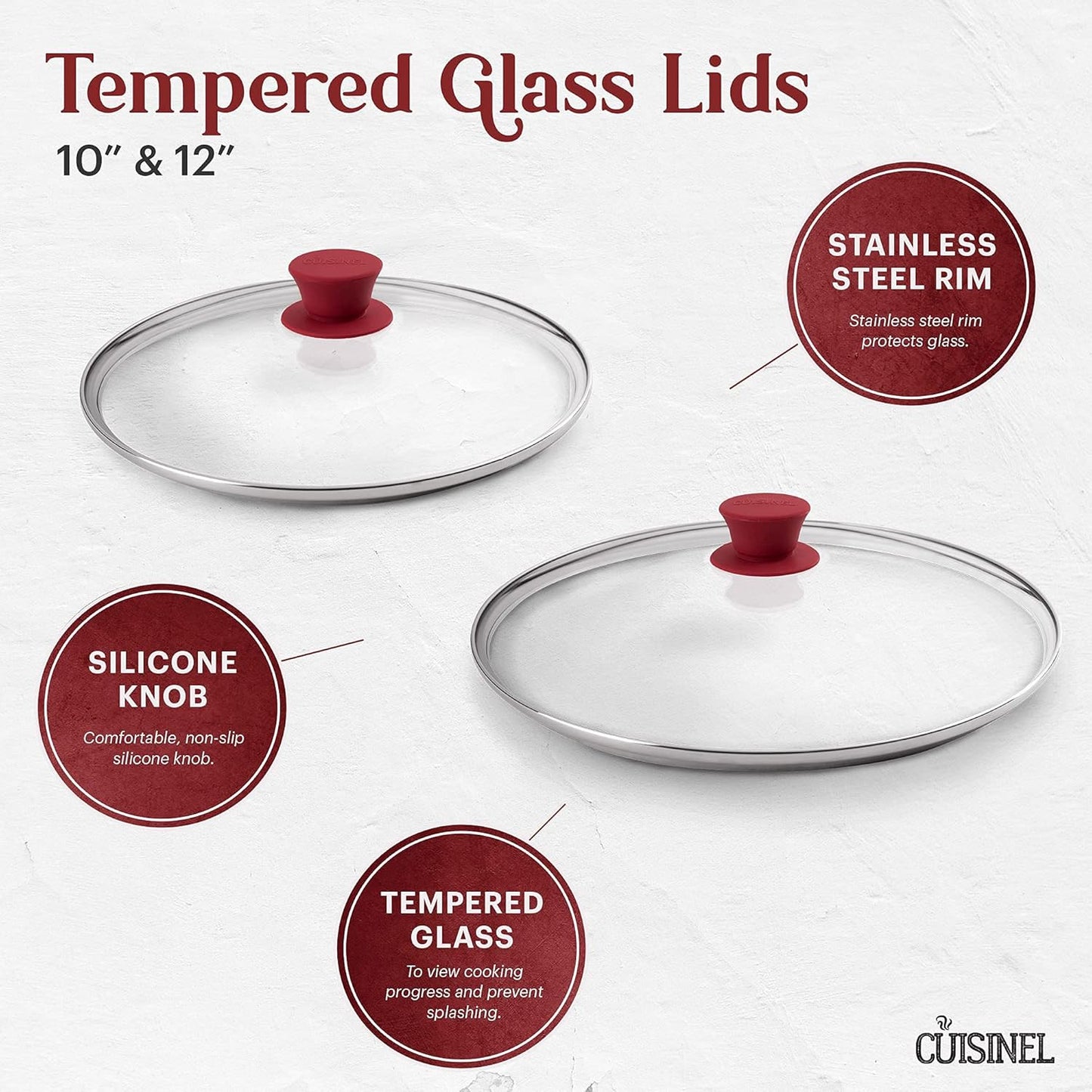 Glass Lids Set - 10" + 12"-Inch / 25.4cm + 30.48cm / 264mm + 308mm - Compatible with Lodge Cast Iron - Fully Assembled Tempered Replacement Cover - Oven Safe for Skillets Pots Pans: Universal Cookware