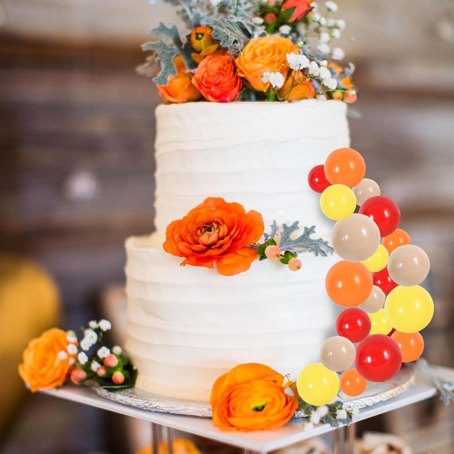 BEISHIDA 40 Pcs Mini Balls Cake Toppers - DIY Cake Decorations for Girls, Baking, Thanksgiving, Birthday, Baby Shower (Red, Orange, Yellow)