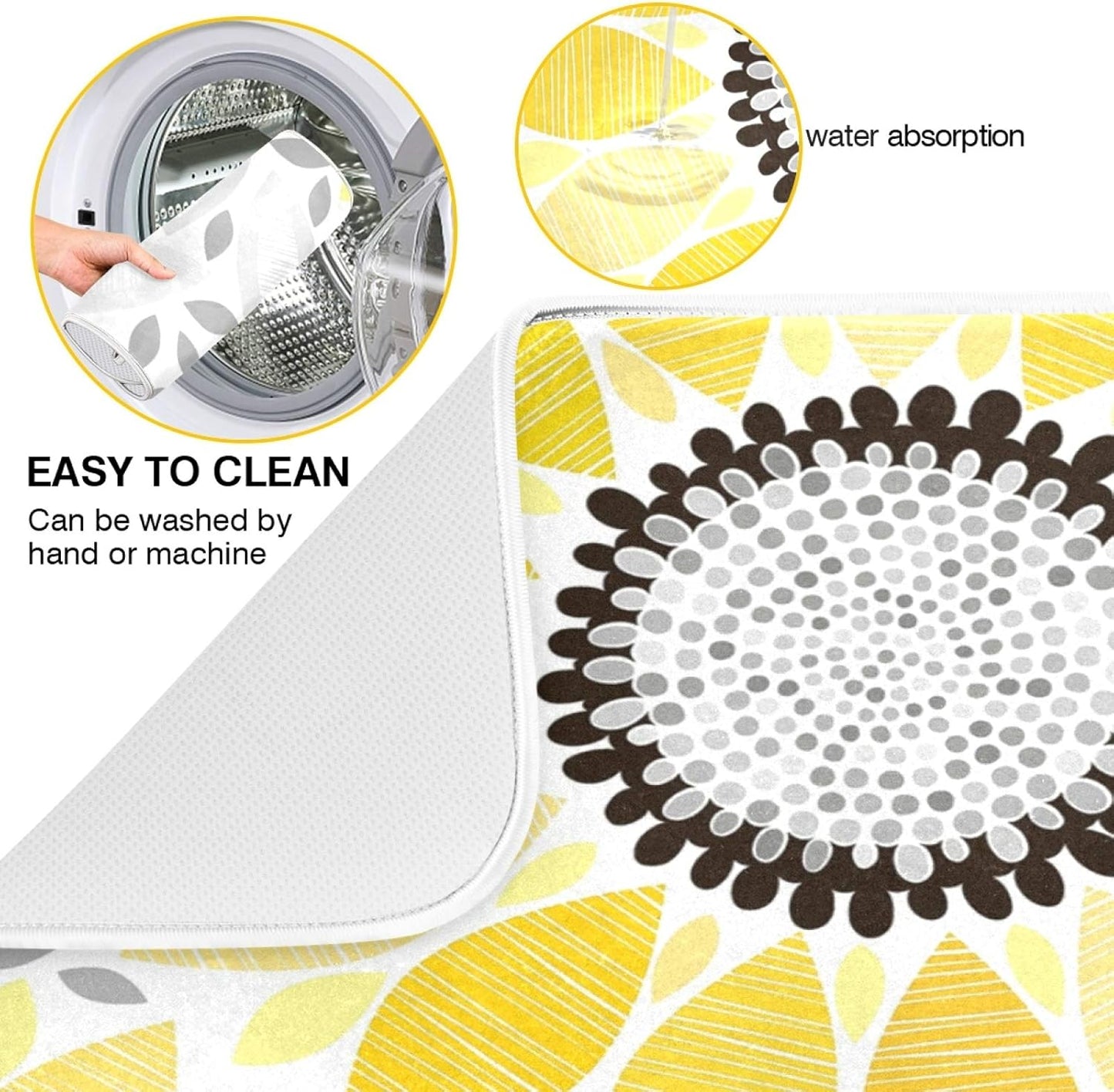 Super Absorbent Dish Drying Mat, Microfiber Fast-Drying Dish Mat, 16" x 18", Kitchen Dish Drying Pad, Sunflowers