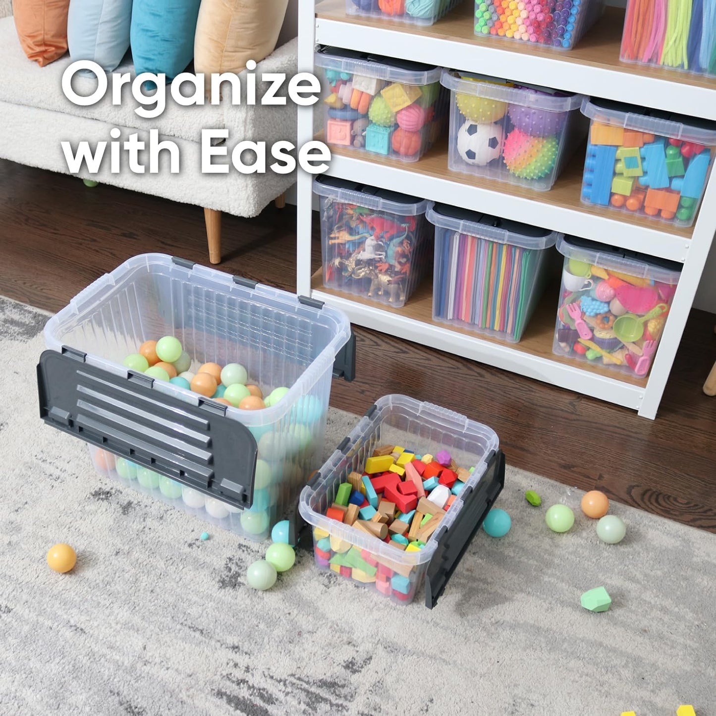 Superio Storage Bins with Lids, Clear Plastic Containers for Organizing, Stackable Totes, BPA Free, Odor Free, Organizer Boxes for Home, and Dorm (2 Pack, 15"x10"x10.25")