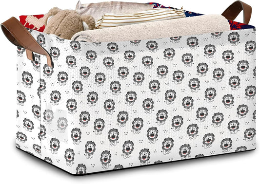 Wild Animal Storage Basket Large 17x11.5x10.5 Inche-Collapsible Fabric Organizer Bin with Handles for Nursery, Kids Room, Safari Theme-Decorative Hamper with Playful Lion Silhouette Design-Single Pack