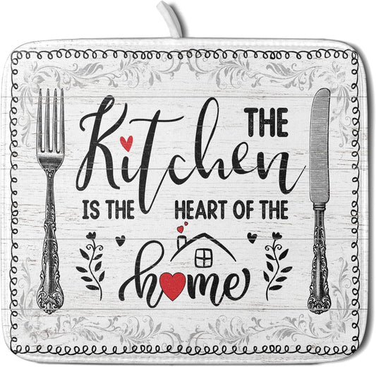 White Kitchen Dish Drying Mat 16x18 Inch Knife Fork Dish Drainer Rack Mats Microfiber Absorbent Protector for Kitchen Countertop Decor