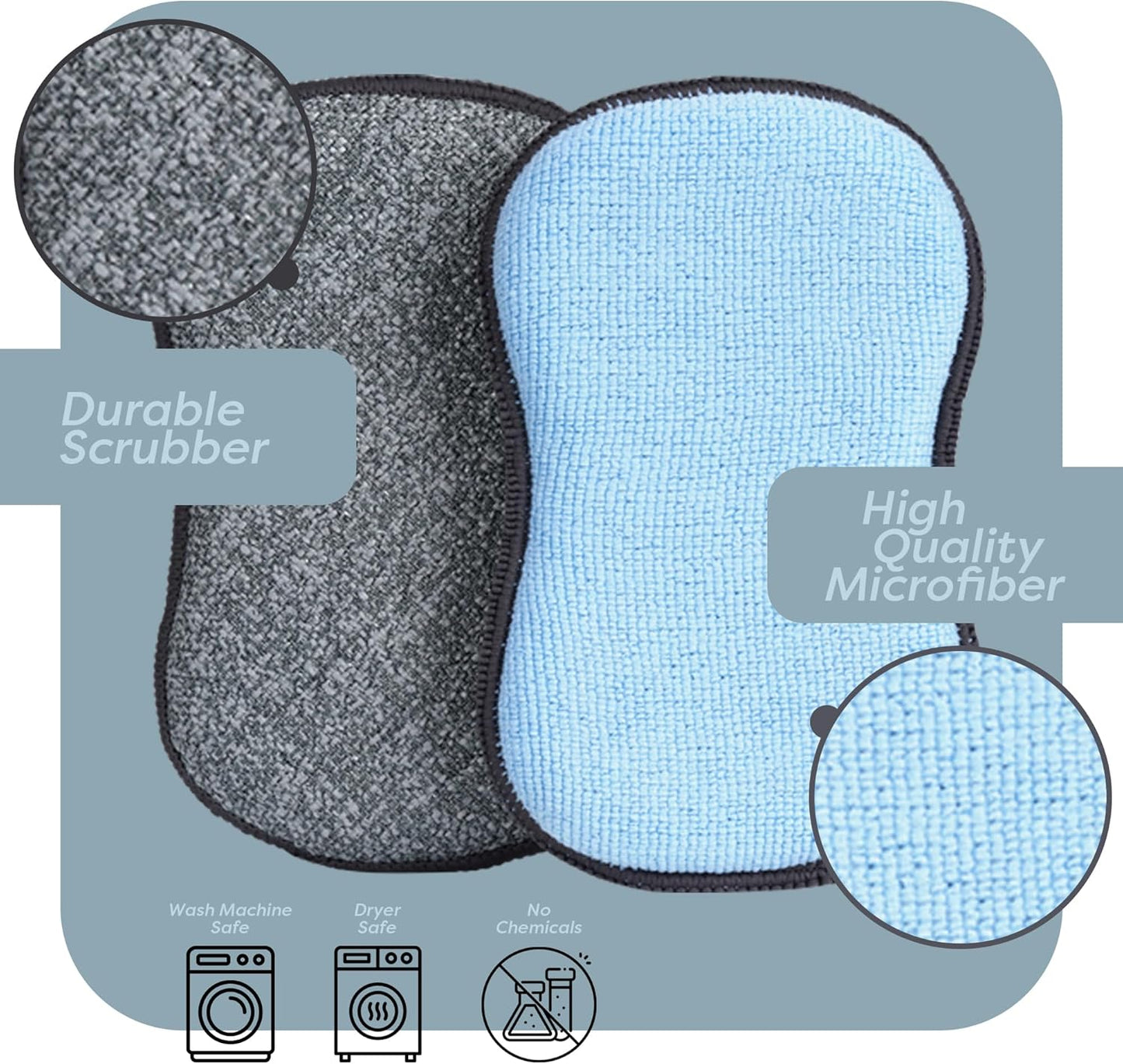 Multi-Purpose Sponges Kitchen by Scrub-it - Non-Scratch Microfiber sponges for Cleaning, Along with Heavy Duty Scrubbing Power - Reusable Dish Sponge for Dishes, Pots and Pans (6 Pack, Small)