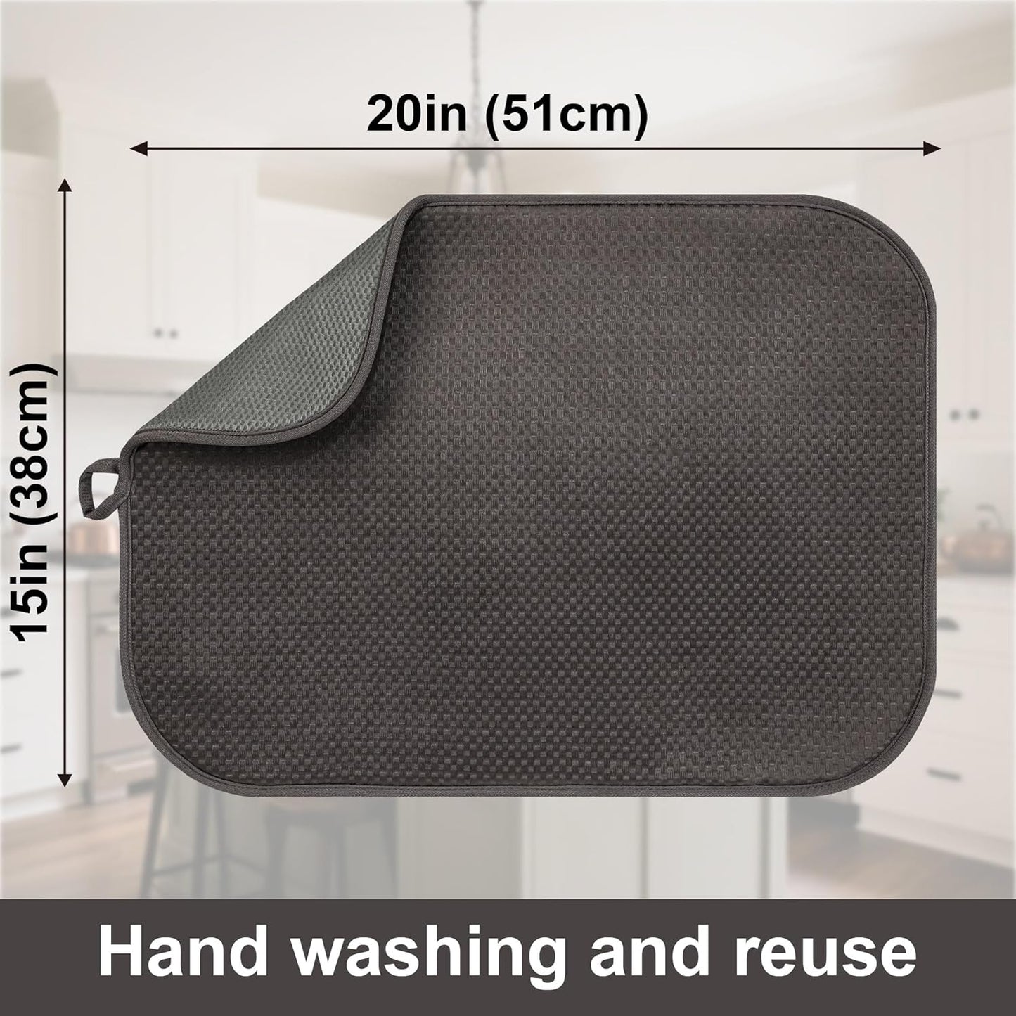 Dark Gray Dish Drying Mats 20" x 15", XL Kitchen Drying Mat for Counter, Microfiber Dish Dryer Mat, Microfiber Dish Rack Mat, Foldable Dish Drying Pad for Dishes, Pots, Pans (Dark Gray)