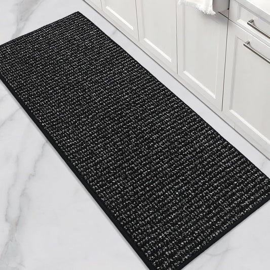 BEQHAUSE Kitchen Runner Rugs 24"x60", Non-Slip Kitchen Mats for Floor, Super Absorbent and Stain Resistant Kitchen Rug, Machine Washable Rugs for Kitchen, Hallway, Laundry & Sink, Black