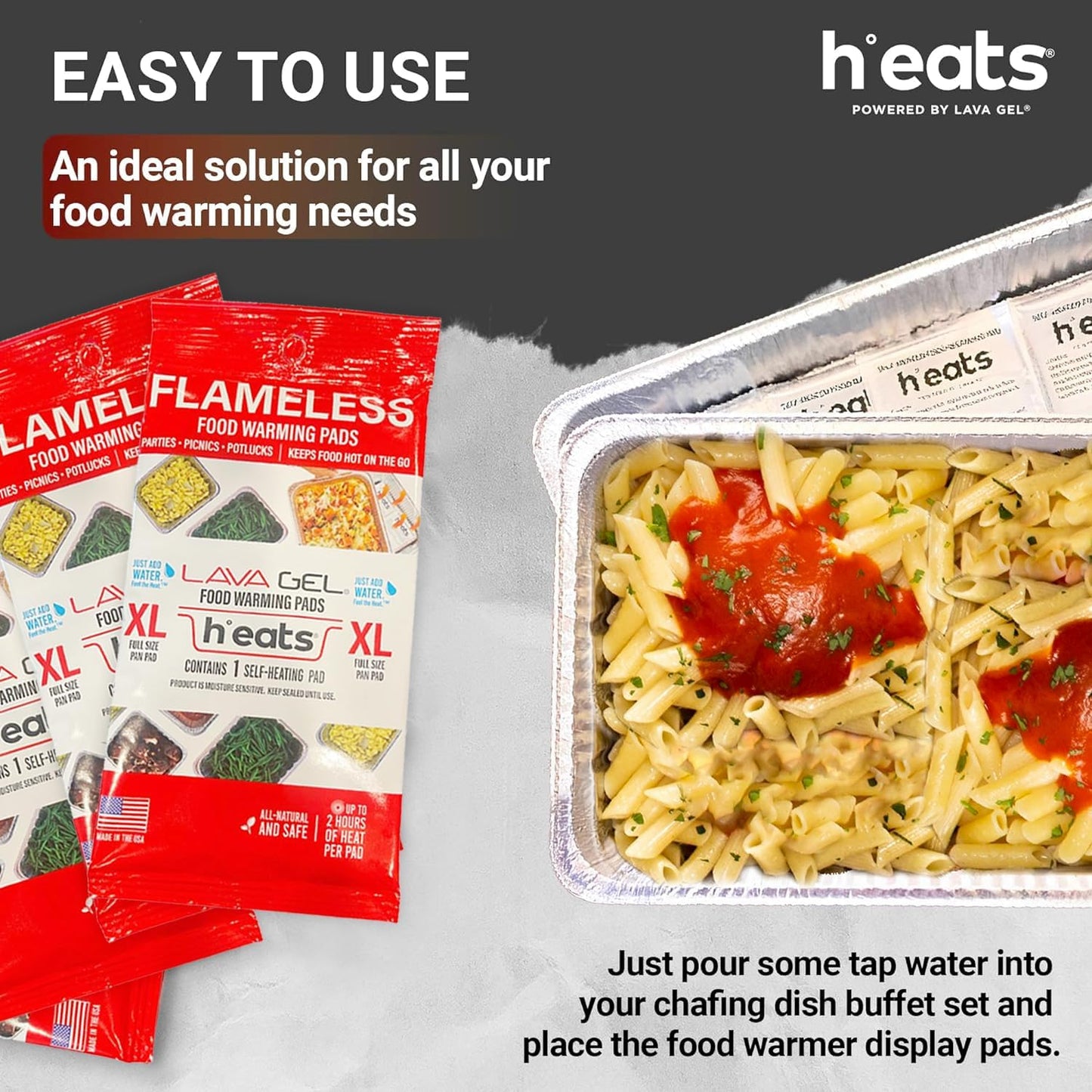 H°eats Flameless Food Warming Pads (72-Pack) - Full Size Food Warmers for Parties Buffet - Party Buffet Servers and Warmers - Heating Pads for Chafing Dish - Must-Have Catering Supplies