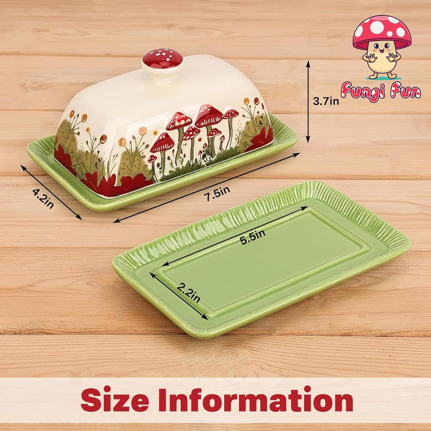 Fungi Fun Mushroom Butter Dish With Lid – Cute Cottagecore Ceramic Storage Container, Vintage French Covered Tray, Boho Farmhouse Kitchen Decor Gift, Unique Countertop Holder (White, Standard)