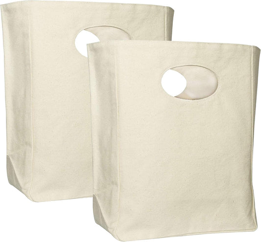 Organic Cotton Canvas Lunch Bag - Eco Friendly & Machine Washable | Perfect for Men, Women & Kids | Reusable Lunch Tote for Work, School - Easy to Clean Water Resistant (White - 2 Pack)