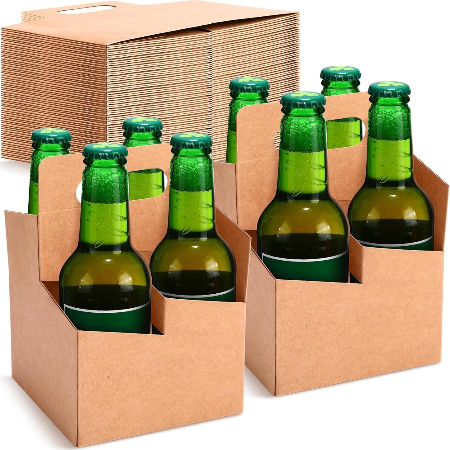 Jetec 4 Cup Drink Carrier with Handle, Kraft Paperboard Beer Carrier, Disposable Drink Holder for Hot or Cold Drinks, 12-16 oz Bottle Holder for Soda and Other Bottled Products(50 Pcs,Brown)