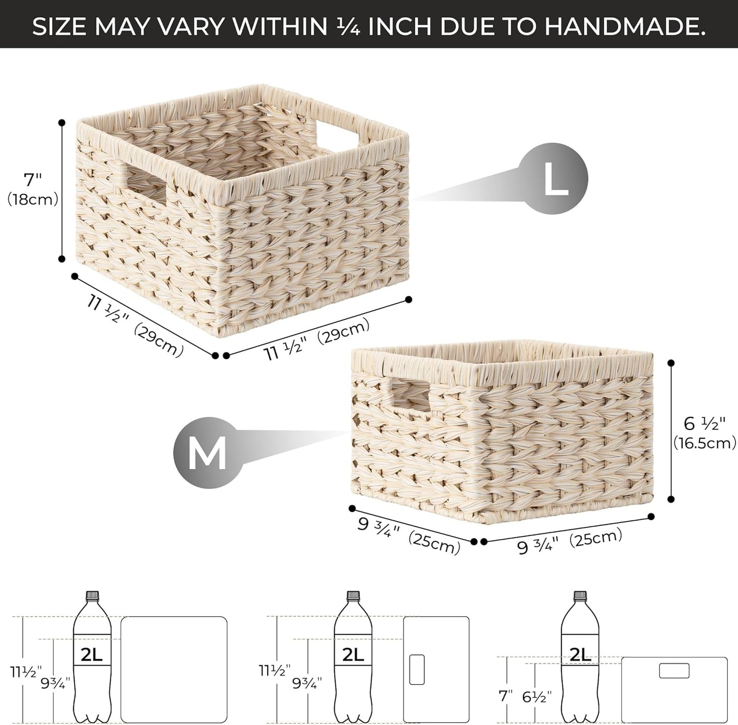 GRANNY SAYS Wicker Baskets for Organizing, Storage Basket for Shelves, Square Shelf Baskets with Handles, Waterproof Woven Basket for Living Room, Baskets for Entryway, Butter Milk