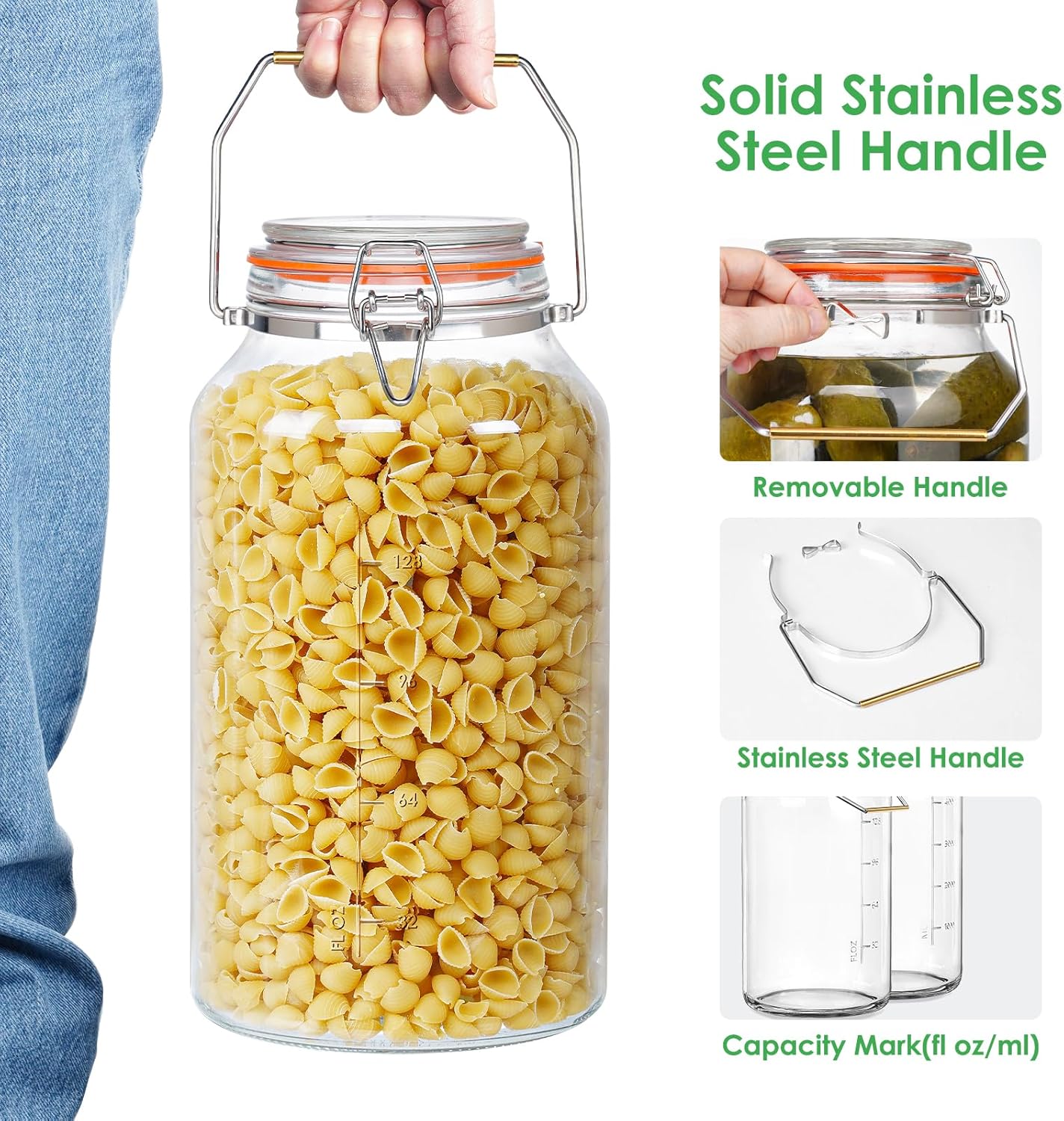 1.5 Gallon Glass Jar with Airtight Lid Wide Mouth, Gallon Storage Jar with Stainless Steel Handle - Large Glass Food Storage Container with Lid for Flour, Sugar, and Dog Treats