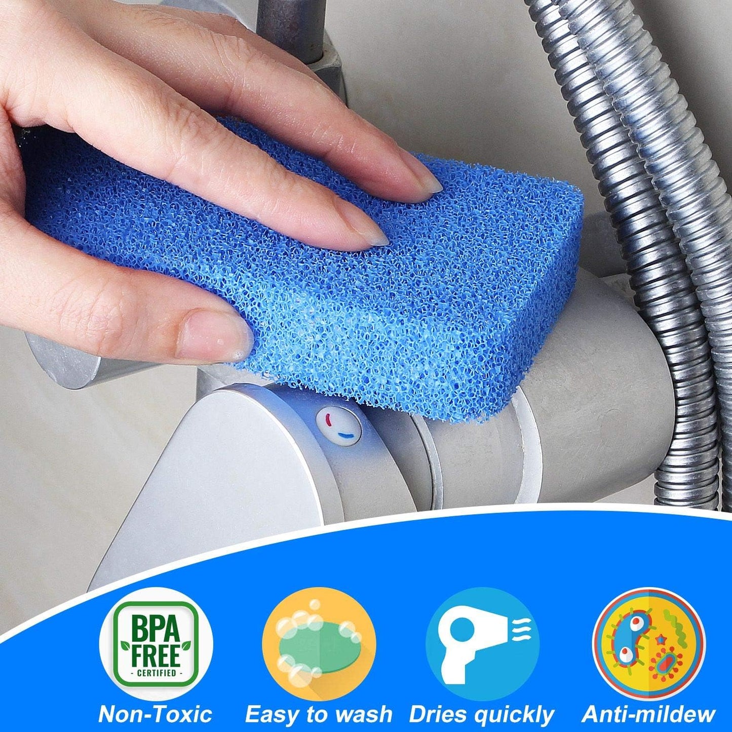 Silicone Sponges Kitchen Scrubber, Sponges for Dishes, Fragrance Free, Odor Free, 10 PCS Non-Scratch Scrub Sponges, Blue